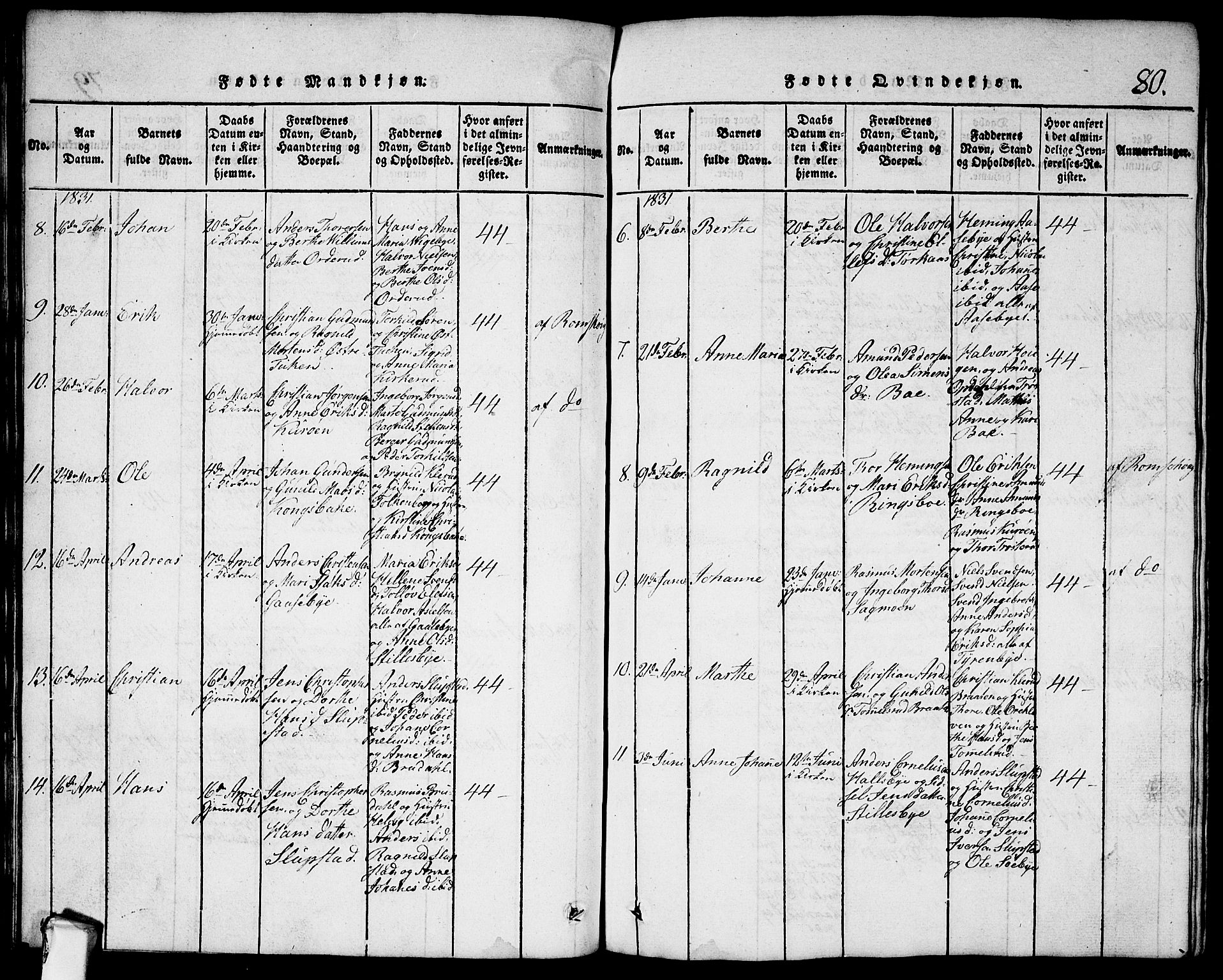 Rødenes prestekontor Kirkebøker, AV/SAO-A-2005/G/Ga/L0001: Parish register (copy) no.  I 1, 1814-1841, p. 80