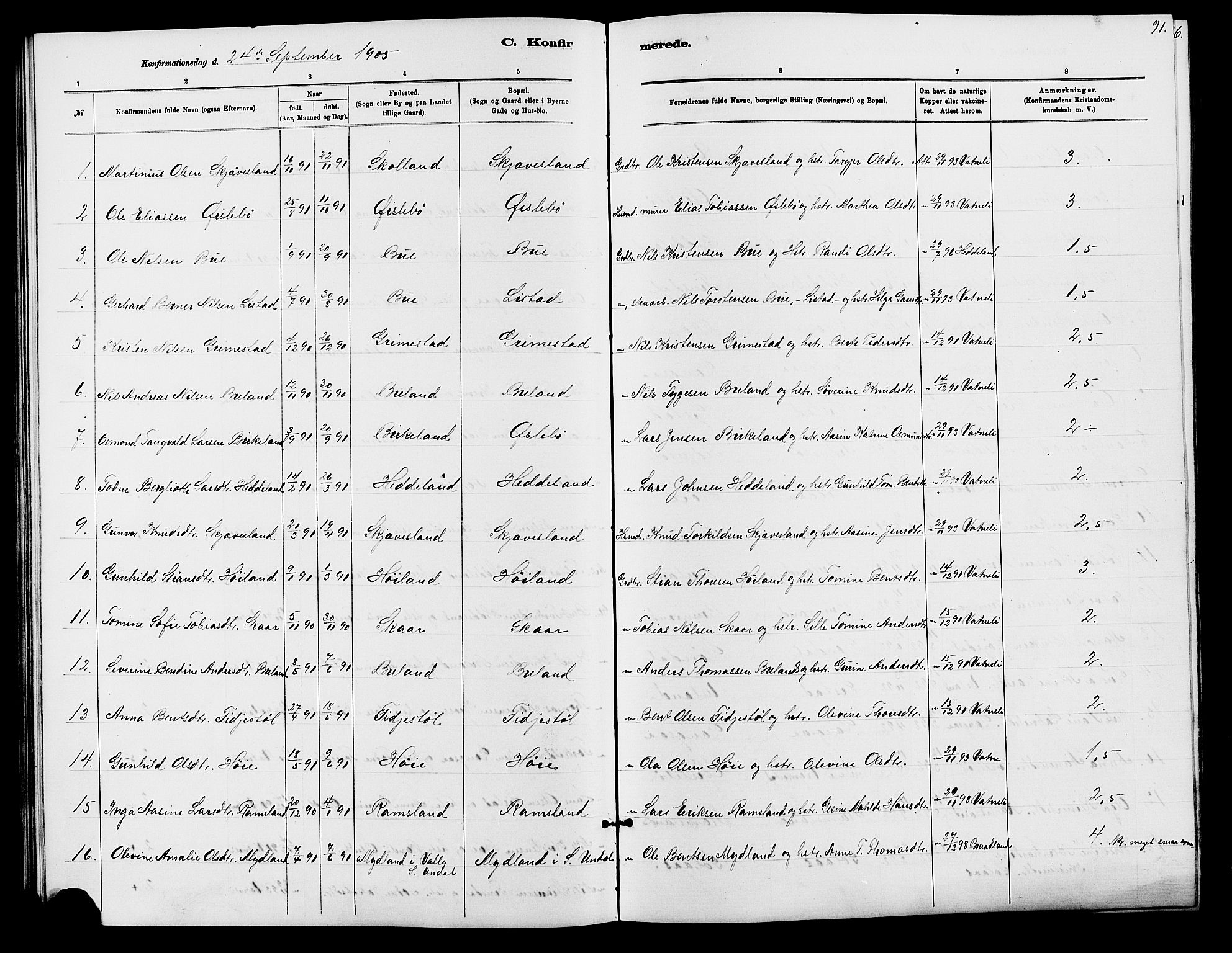 Holum sokneprestkontor, SAK/1111-0022/F/Fb/Fbc/L0003: Parish register (copy) no. B 3, 1882-1908, p. 91