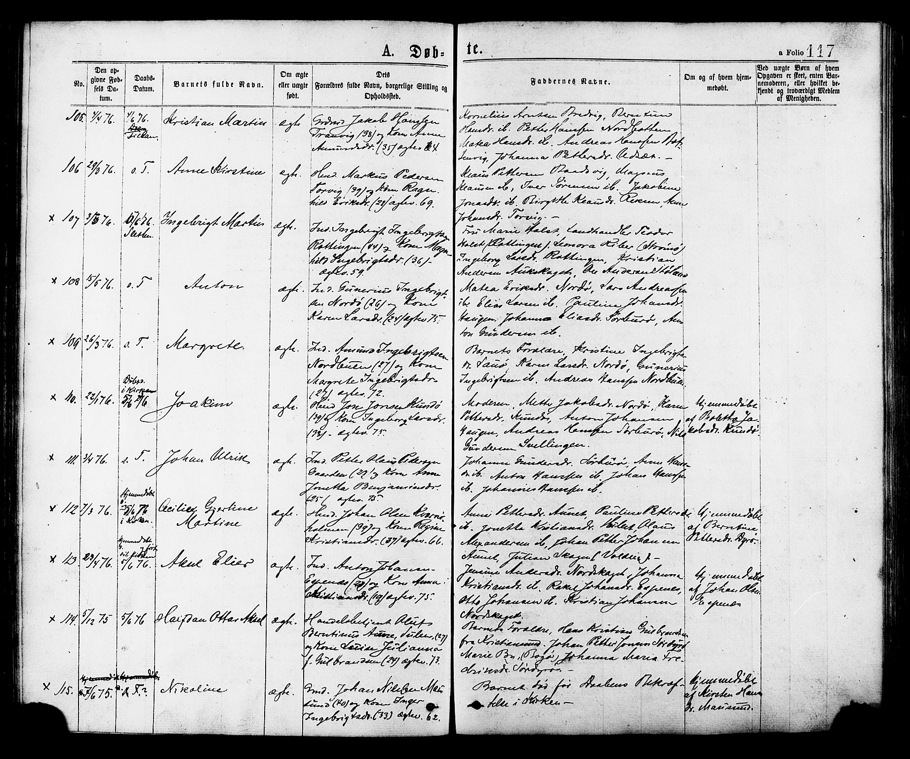 Ministerialprotokoller, klokkerbøker og fødselsregistre - Sør-Trøndelag, AV/SAT-A-1456/634/L0532: Parish register (official) no. 634A08, 1871-1881, p. 117