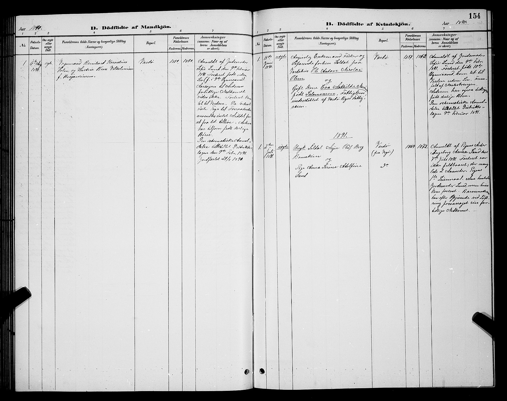 Vardø sokneprestkontor, SATØ/S-1332/H/Hb/L0005klokker: Parish register (copy) no. 5, 1887-1892, p. 154