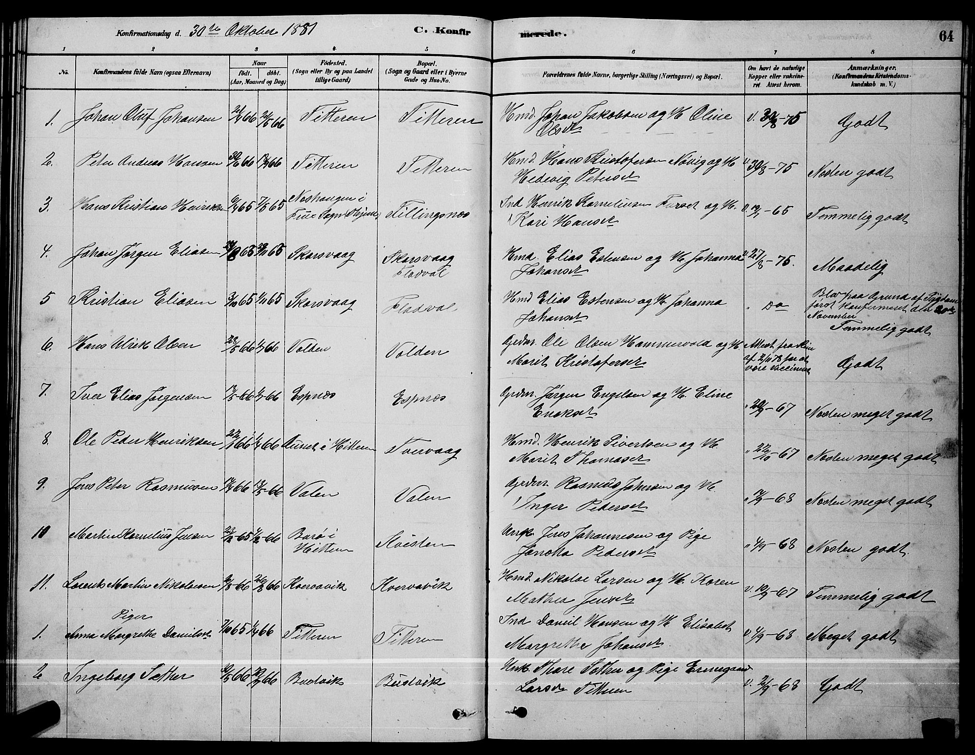 Ministerialprotokoller, klokkerbøker og fødselsregistre - Sør-Trøndelag, SAT/A-1456/641/L0597: Parish register (copy) no. 641C01, 1878-1893, p. 64