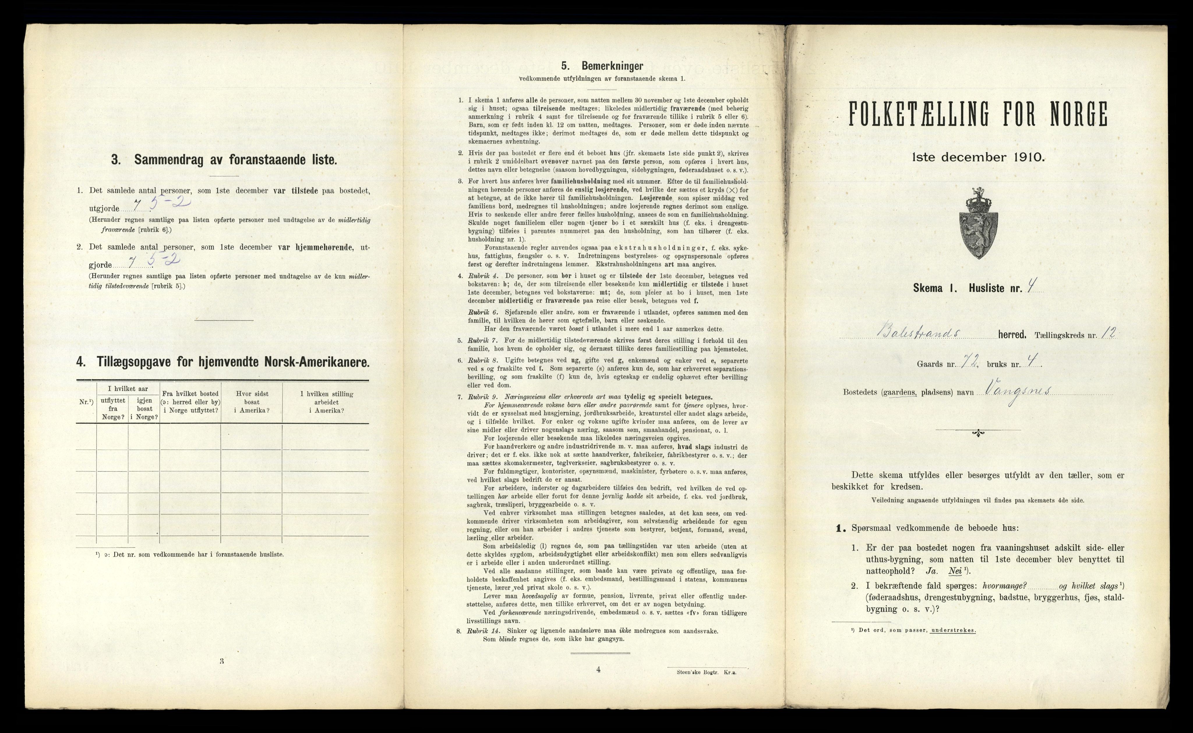 RA, 1910 census for Balestrand, 1910, p. 754