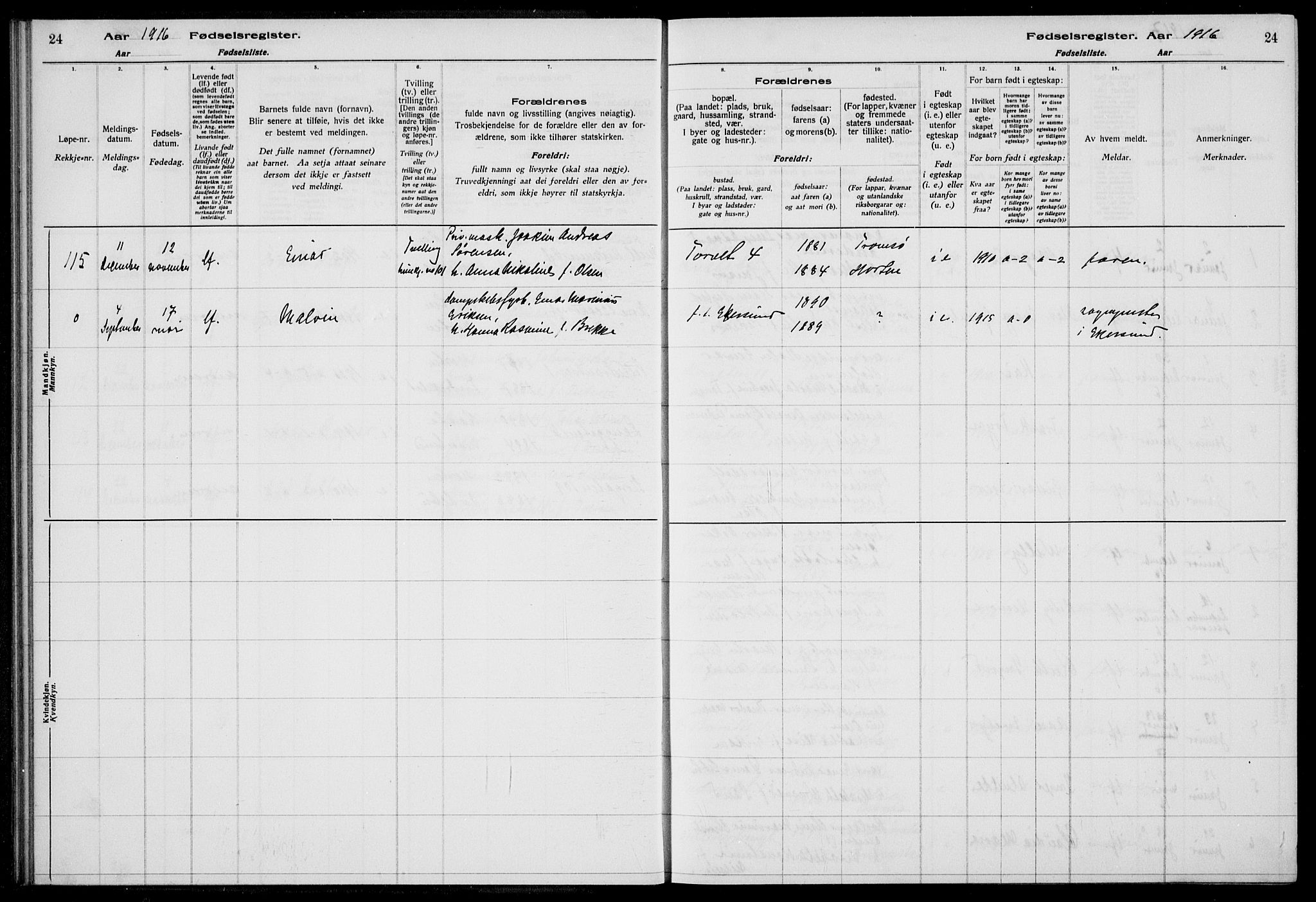 Horten kirkebøker, AV/SAKO-A-348/J/Ja/L0001: Birth register no. 1, 1916-1923, p. 24