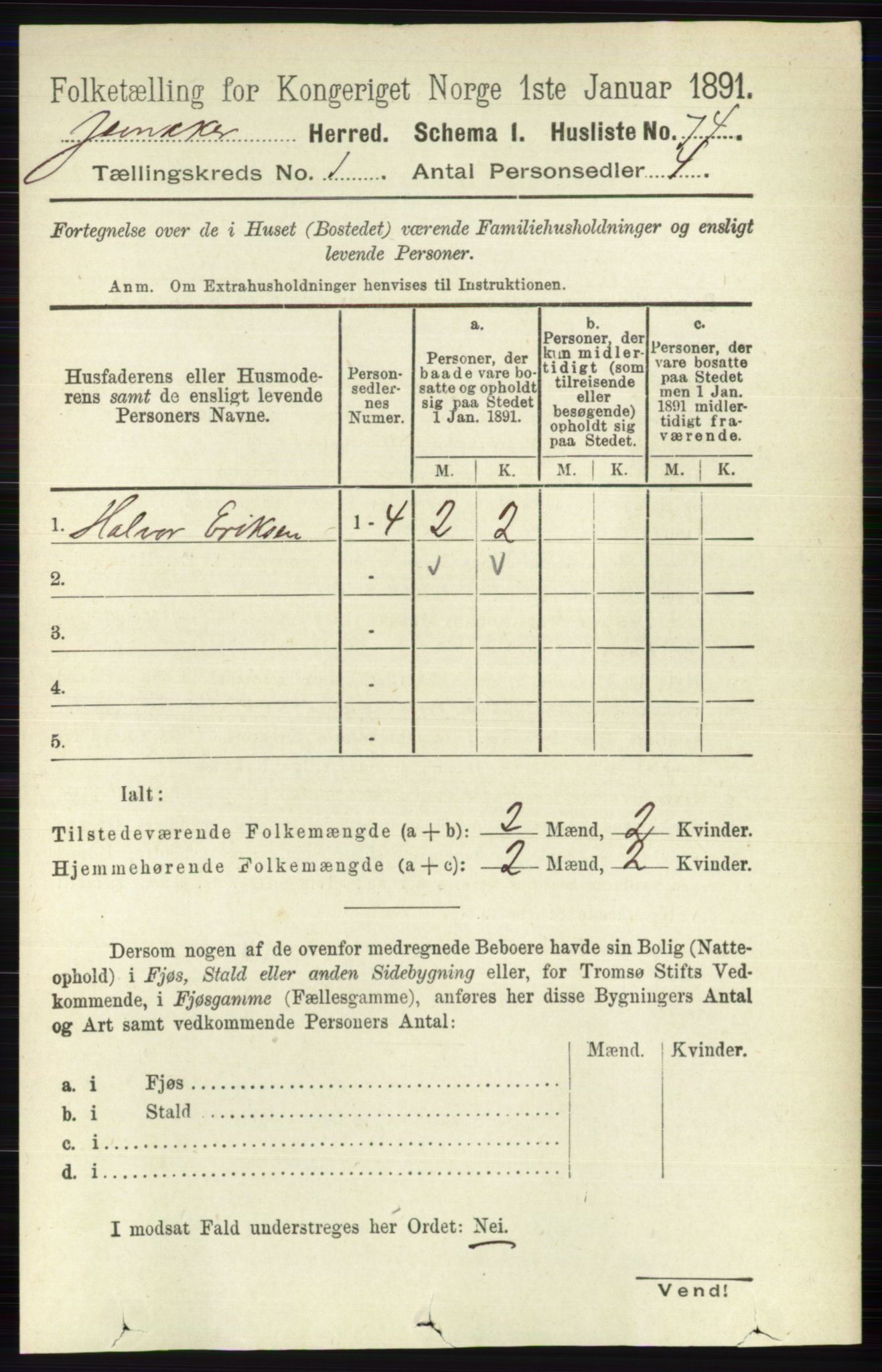 RA, 1891 census for 0532 Jevnaker, 1891, p. 107