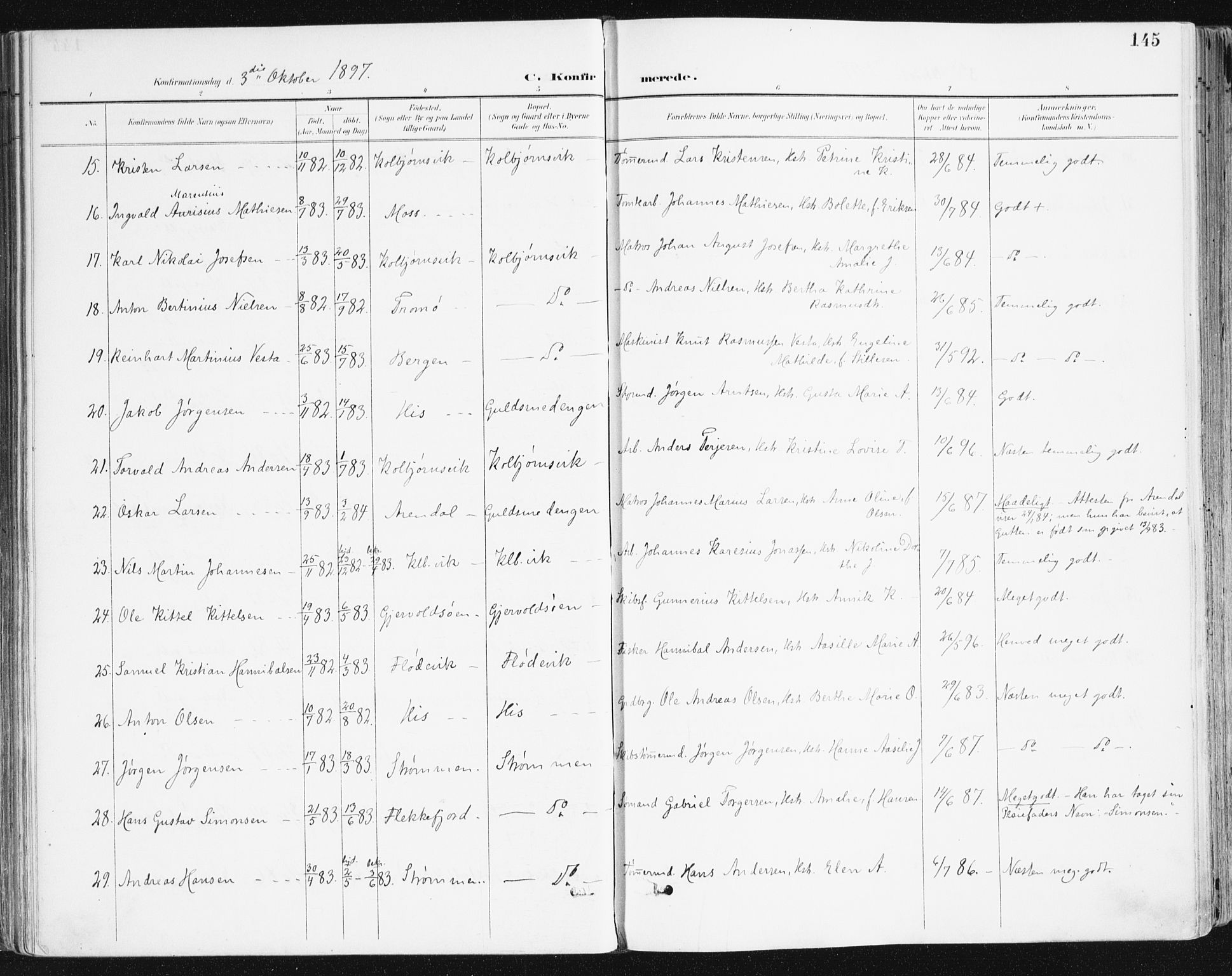 Hisøy sokneprestkontor, AV/SAK-1111-0020/F/Fa/L0004: Parish register (official) no. A 4, 1895-1917, p. 145