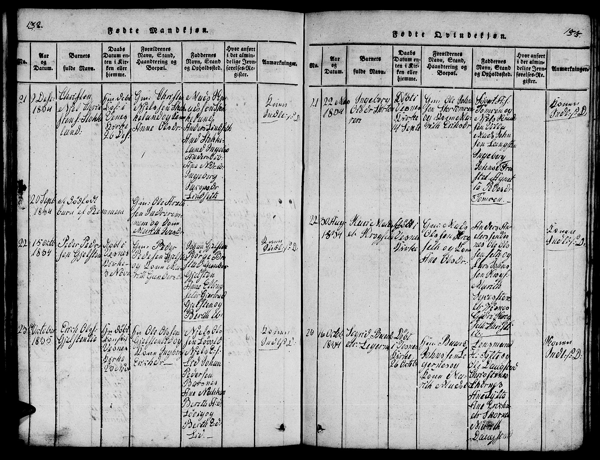 Ministerialprotokoller, klokkerbøker og fødselsregistre - Møre og Romsdal, AV/SAT-A-1454/539/L0535: Parish register (copy) no. 539C01, 1818-1842, p. 132-133