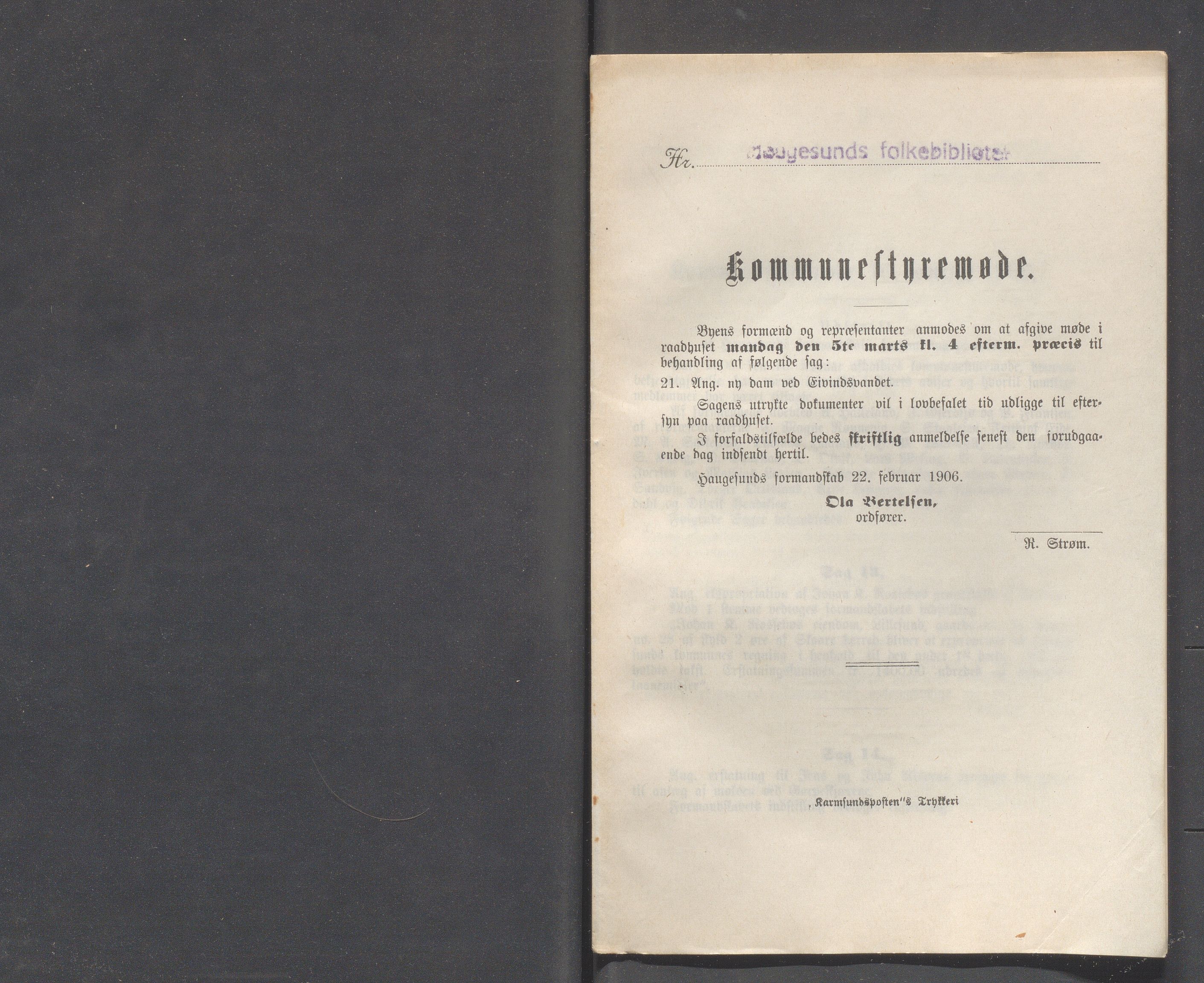 Haugesund kommune - Formannskapet og Bystyret, IKAR/A-740/A/Abb/L0001: Bystyreforhandlinger, 1889-1907, p. 748