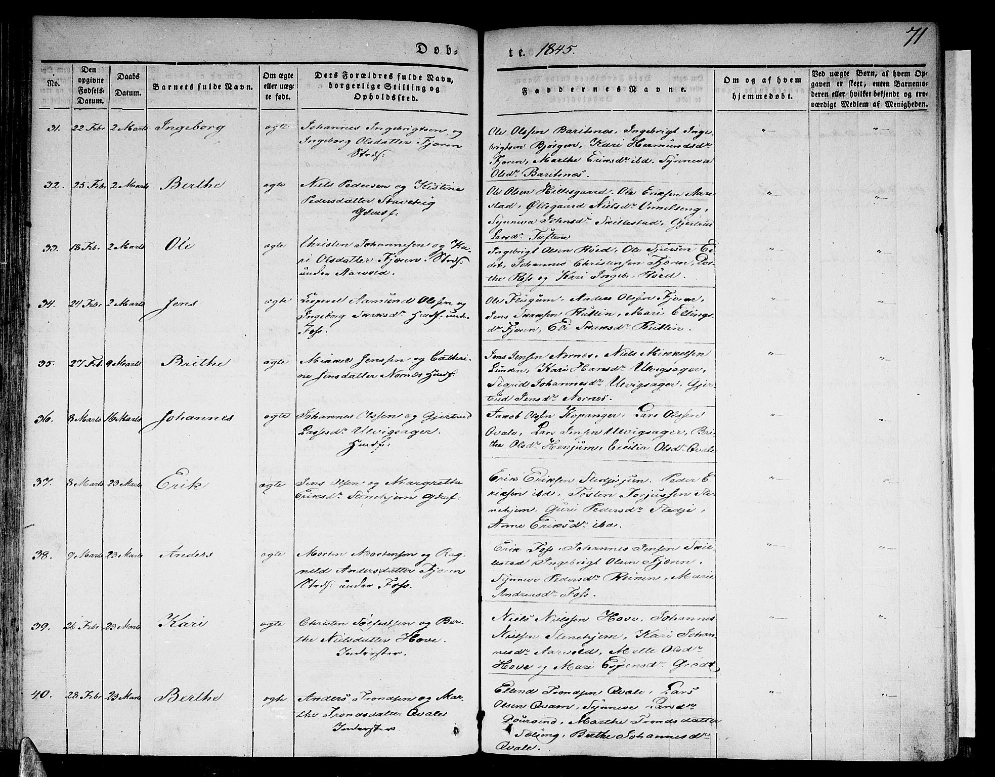 Sogndal sokneprestembete, SAB/A-81301/H/Haa/Haaa/L0011: Parish register (official) no. A 11, 1839-1847, p. 71