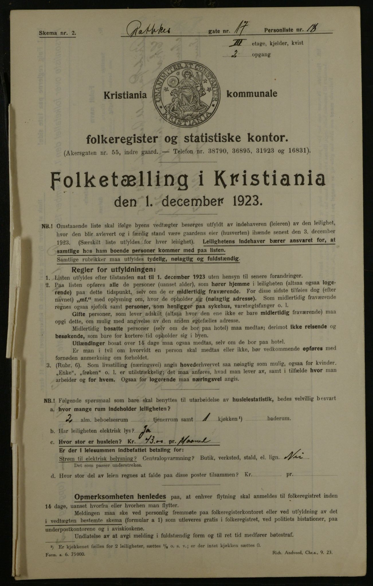 OBA, Municipal Census 1923 for Kristiania, 1923, p. 91306