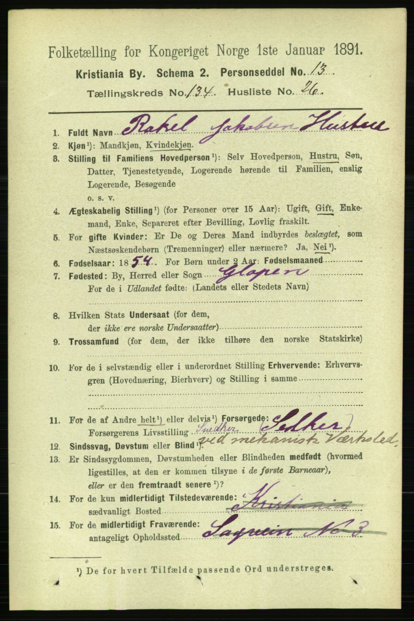 RA, 1891 census for 0301 Kristiania, 1891, p. 74007