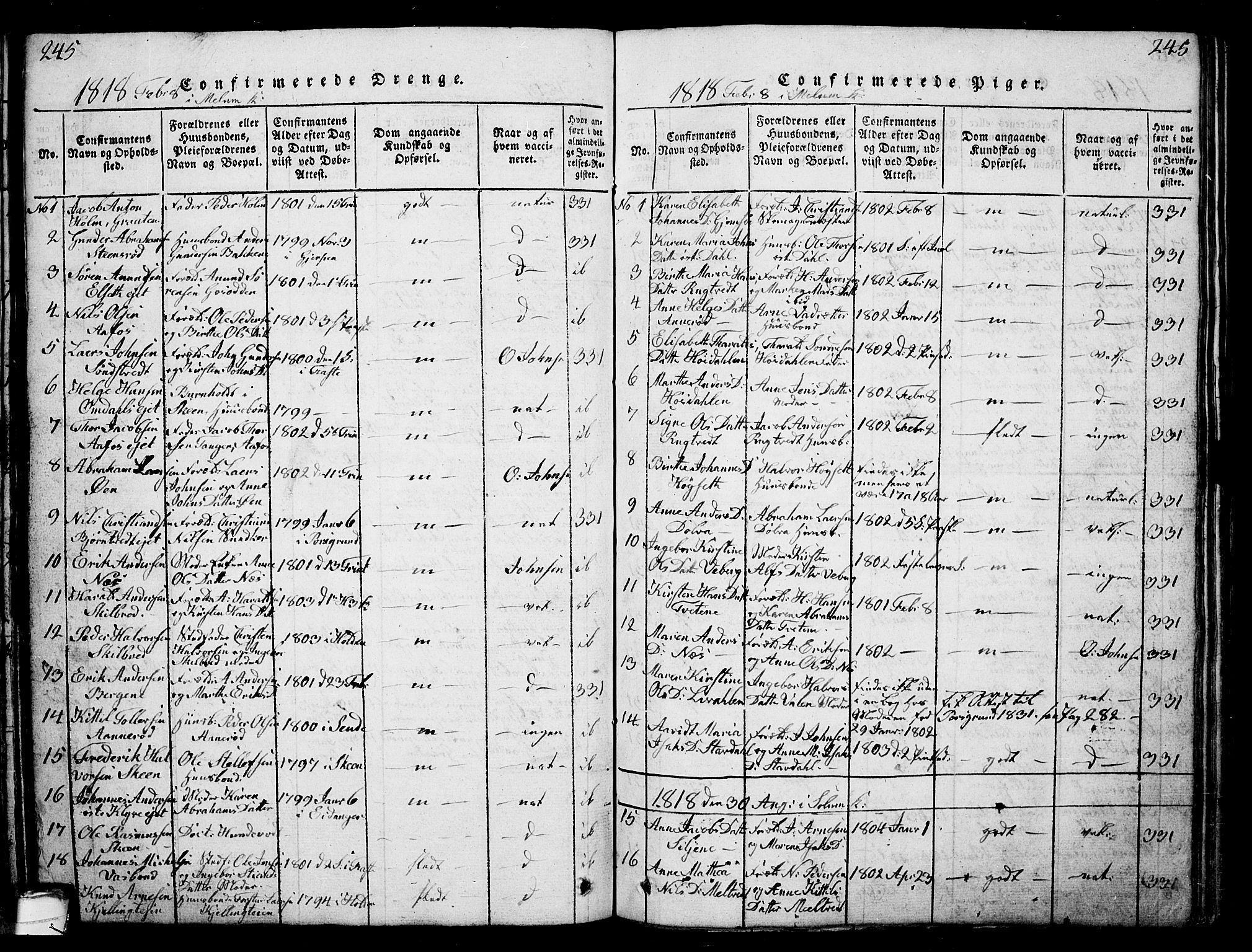 Solum kirkebøker, SAKO/A-306/G/Ga/L0001: Parish register (copy) no. I 1, 1814-1833, p. 245