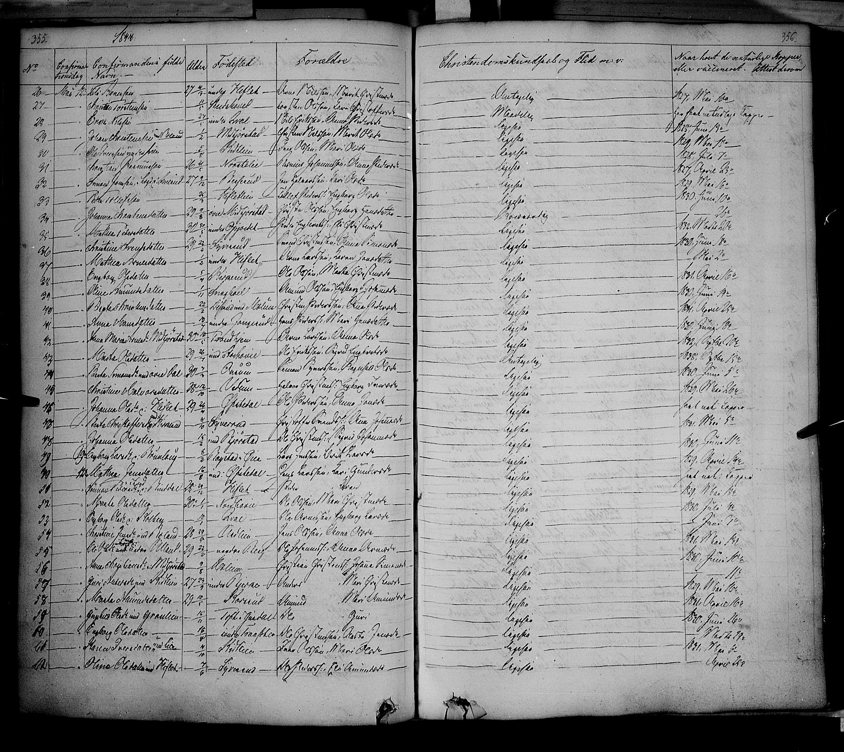 Fåberg prestekontor, SAH/PREST-086/H/Ha/Haa/L0005: Parish register (official) no. 5, 1836-1854, p. 355-356