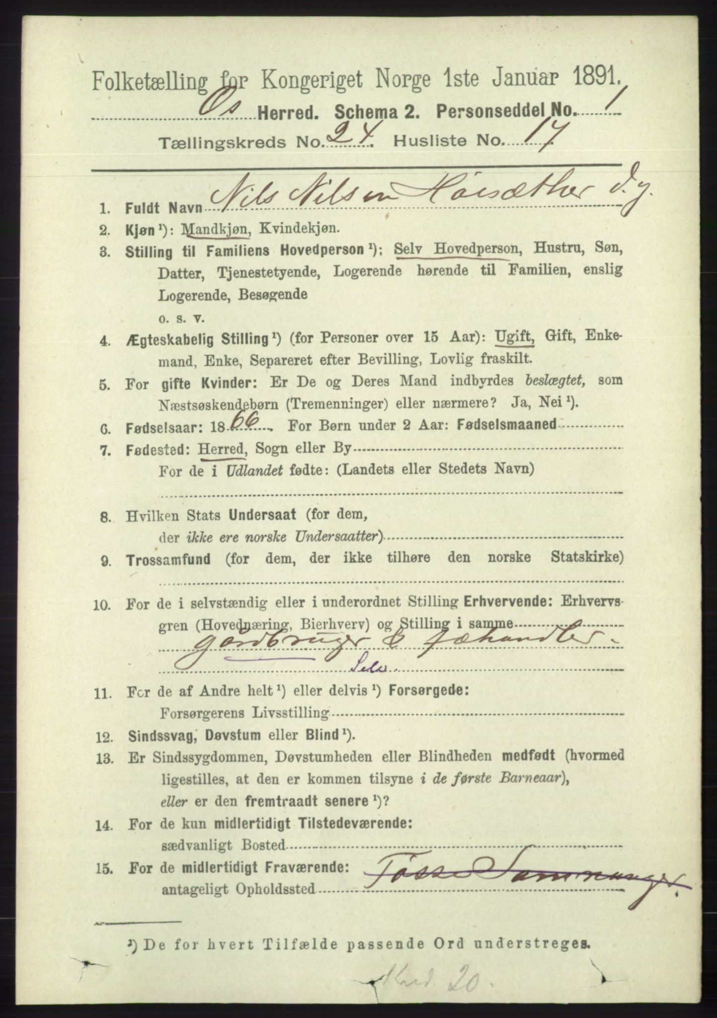 RA, 1891 census for 1243 Os, 1891, p. 5322