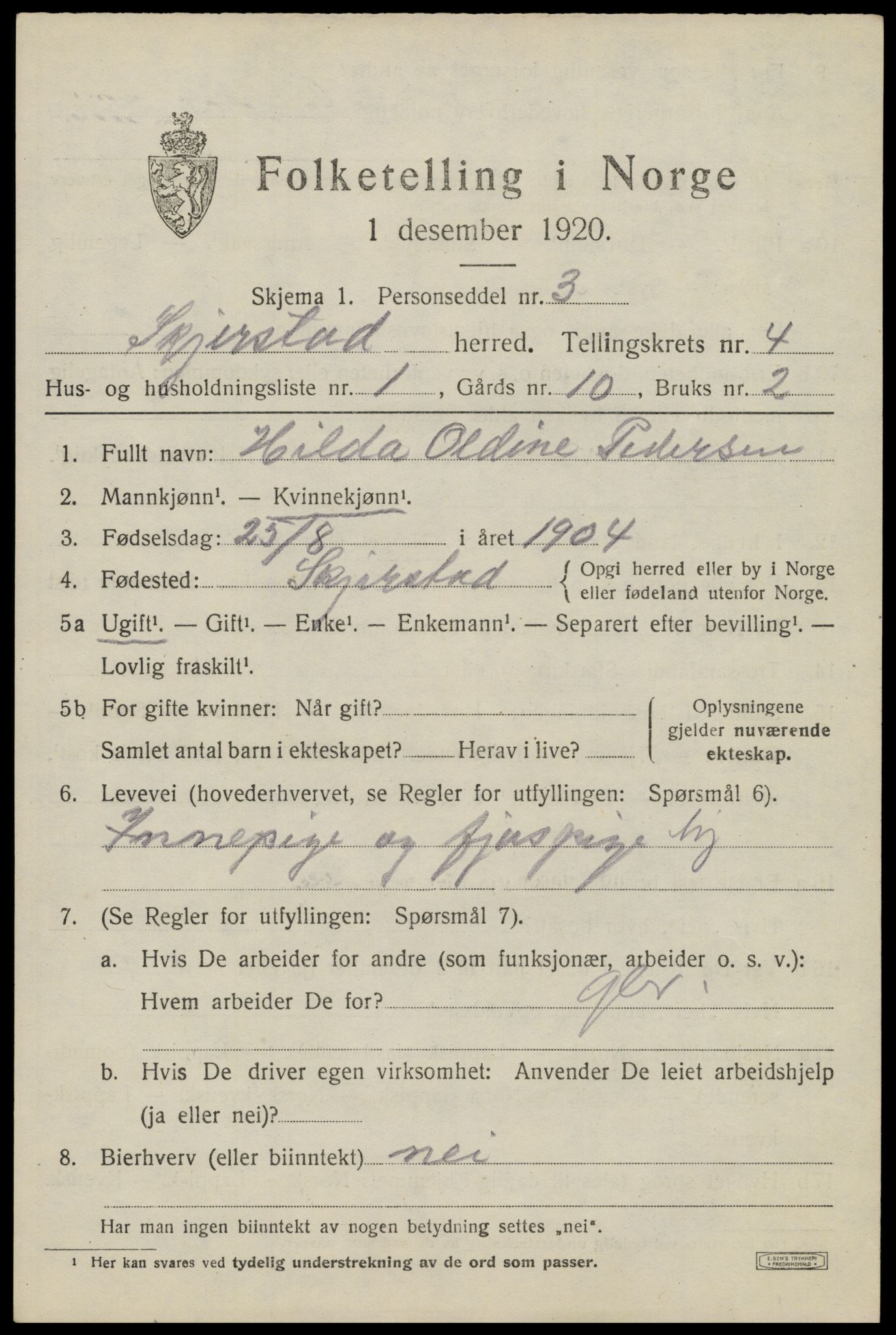 SAT, 1920 census for Skjerstad, 1920, p. 1479