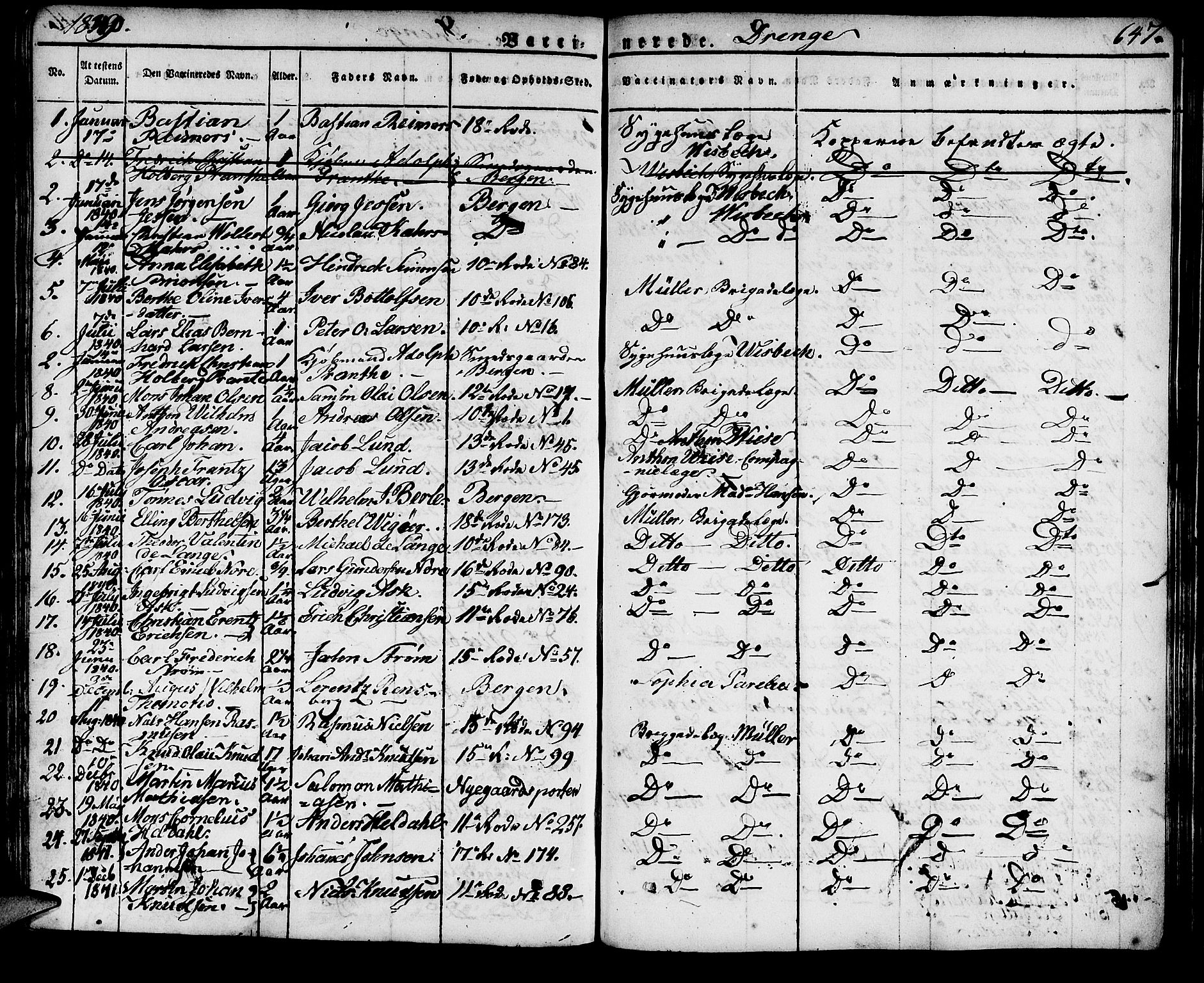 Domkirken sokneprestembete, SAB/A-74801/H/Haa/L0012: Parish register (official) no. A 12, 1821-1840, p. 647