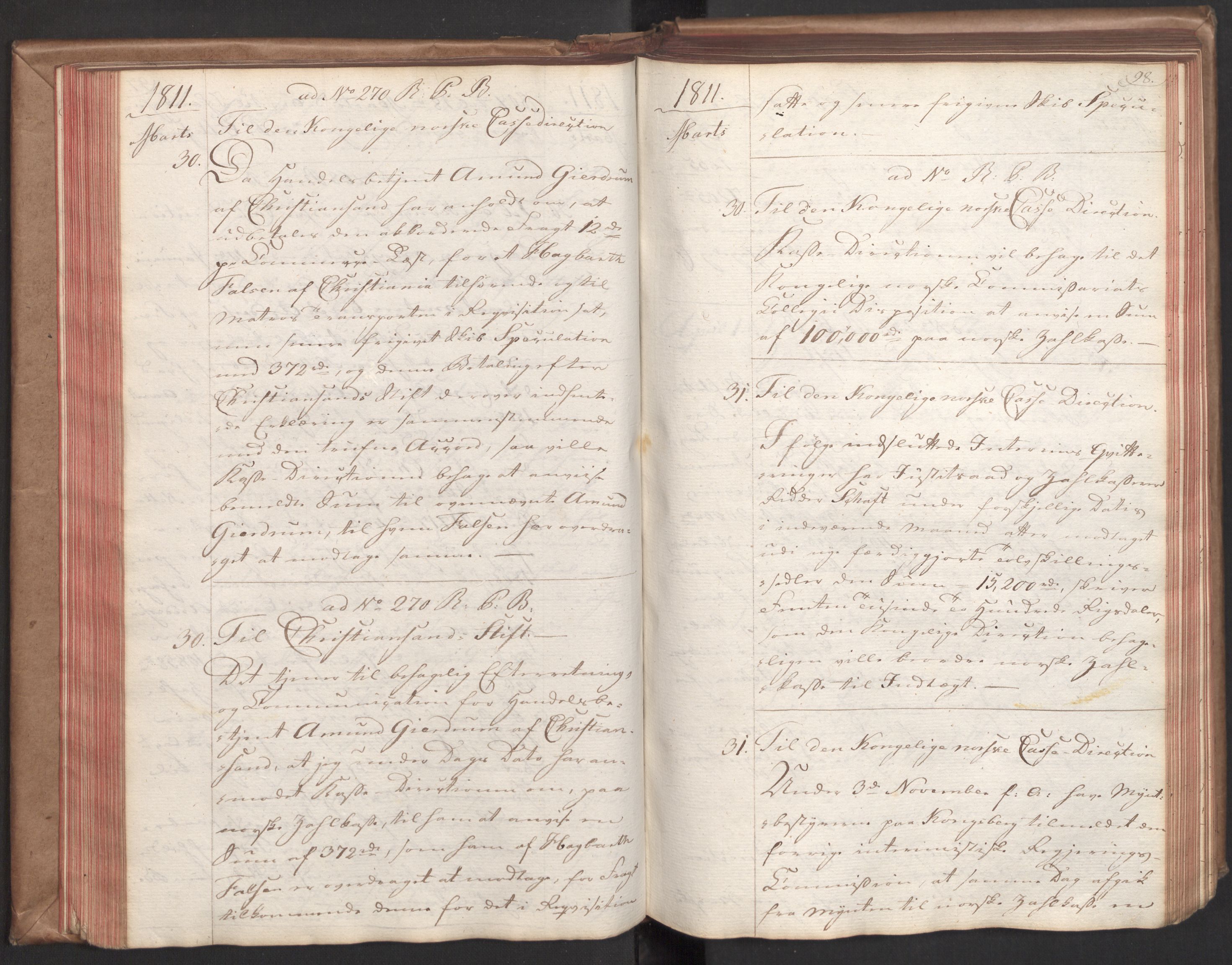 Stattholderembetet 1810-1814, 2. kontor (Kontor B), AV/RA-EA-5432/Bc/L0001: Korrespondanseprotokoll, 1810-1812, p. 97b-98a