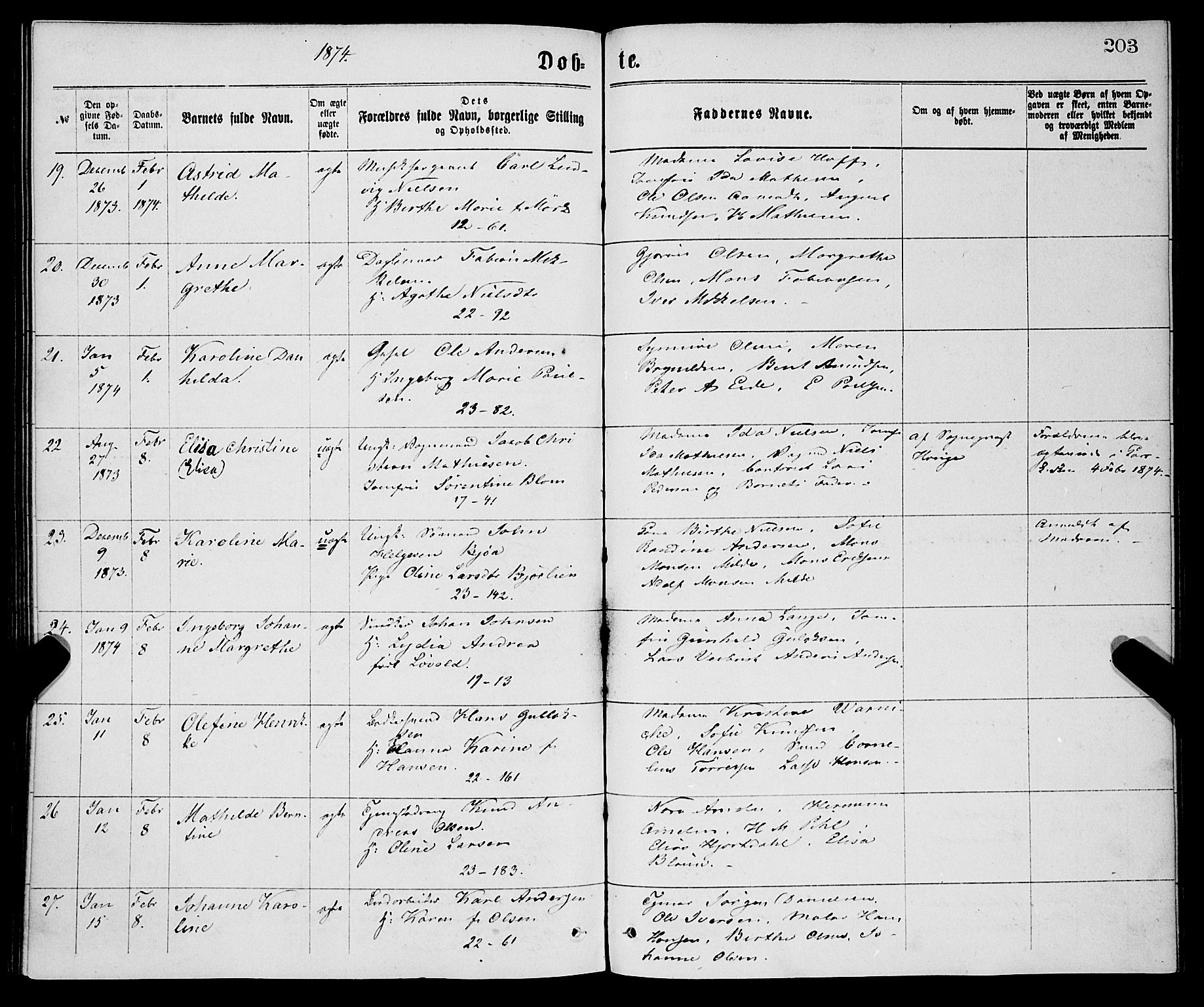 Korskirken sokneprestembete, AV/SAB-A-76101/H/Haa/L0020: Parish register (official) no. B 6, 1871-1878, p. 203