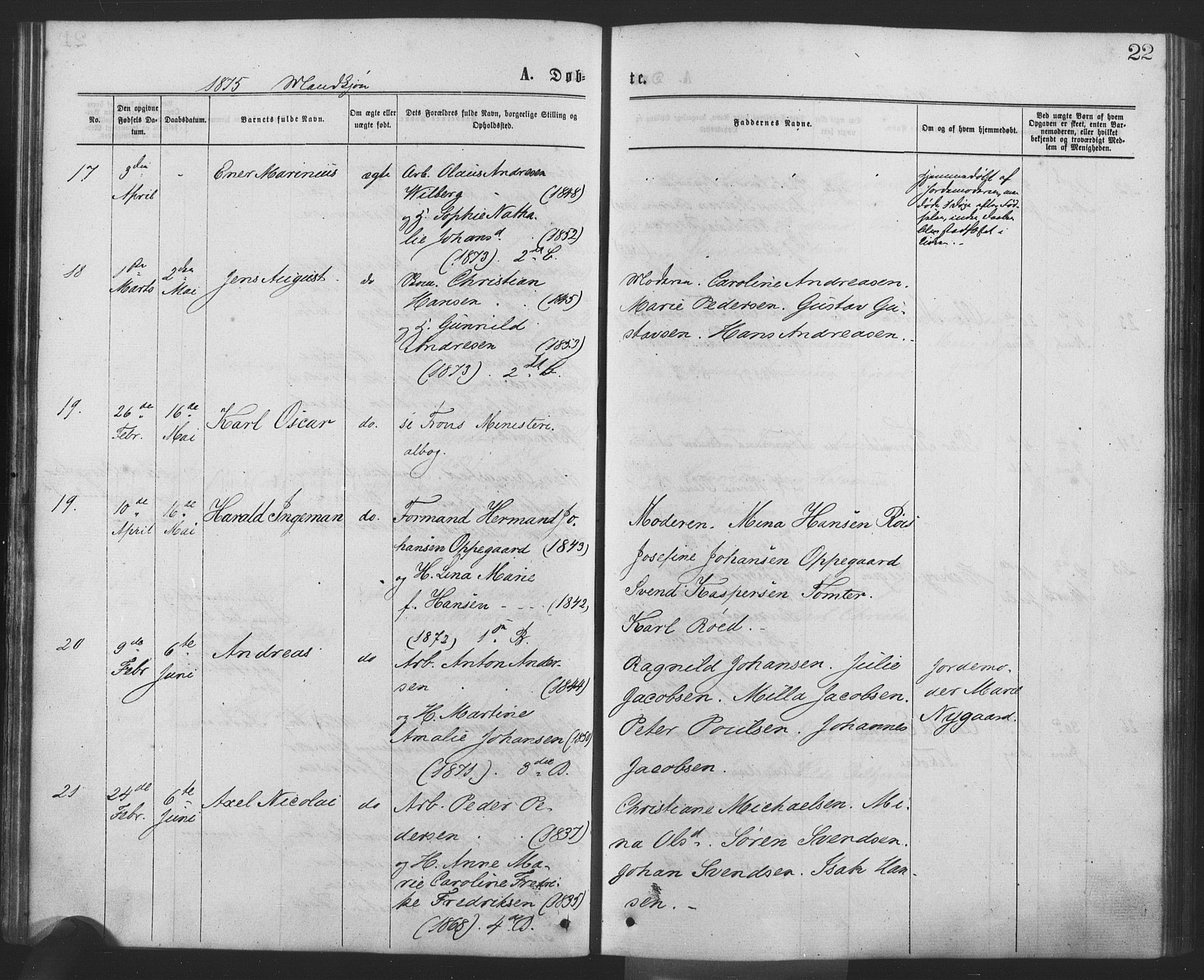 Drøbak prestekontor Kirkebøker, AV/SAO-A-10142a/F/Fa/L0003: Parish register (official) no. I 3, 1871-1877, p. 22