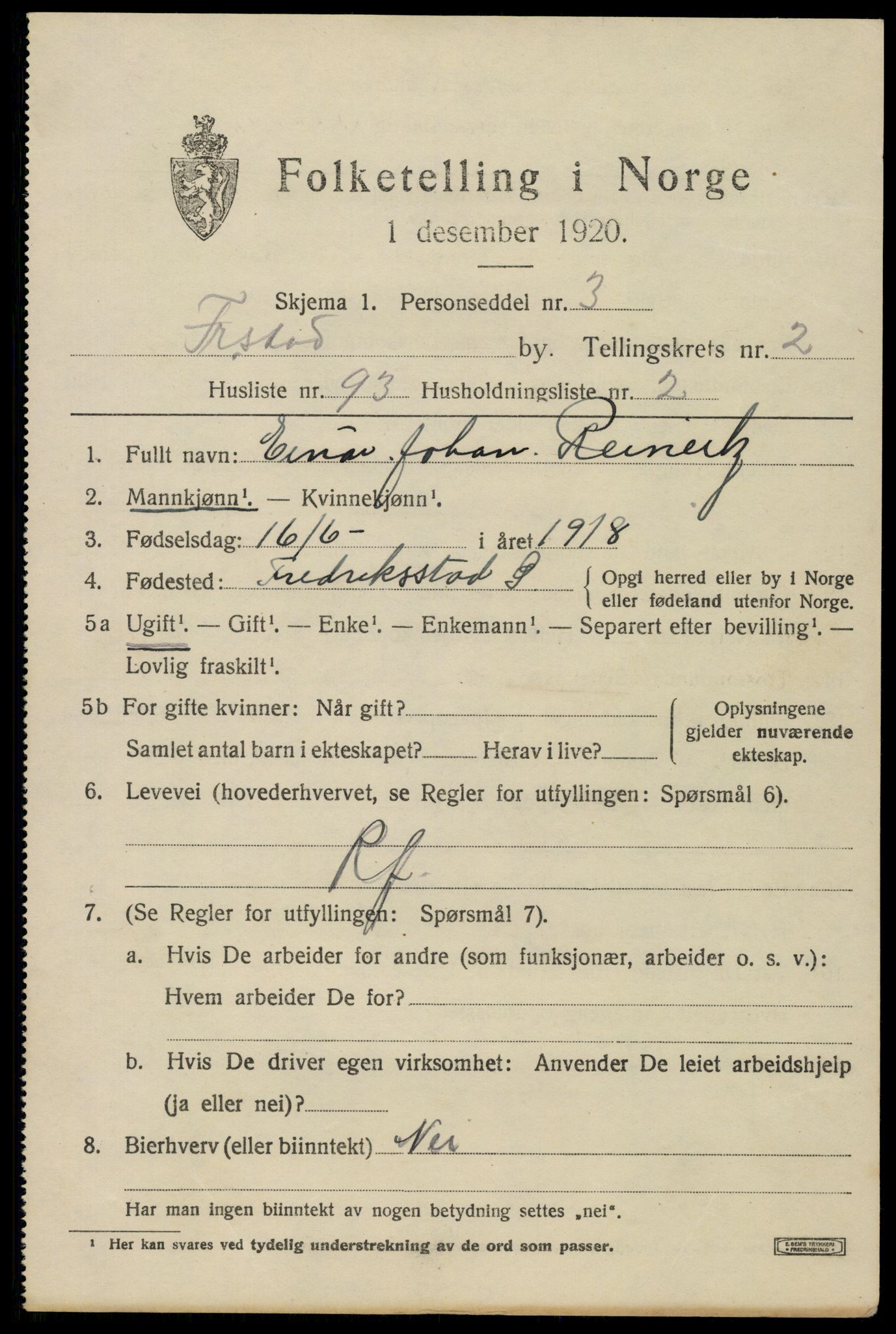 SAO, 1920 census for Fredrikstad, 1920, p. 14915