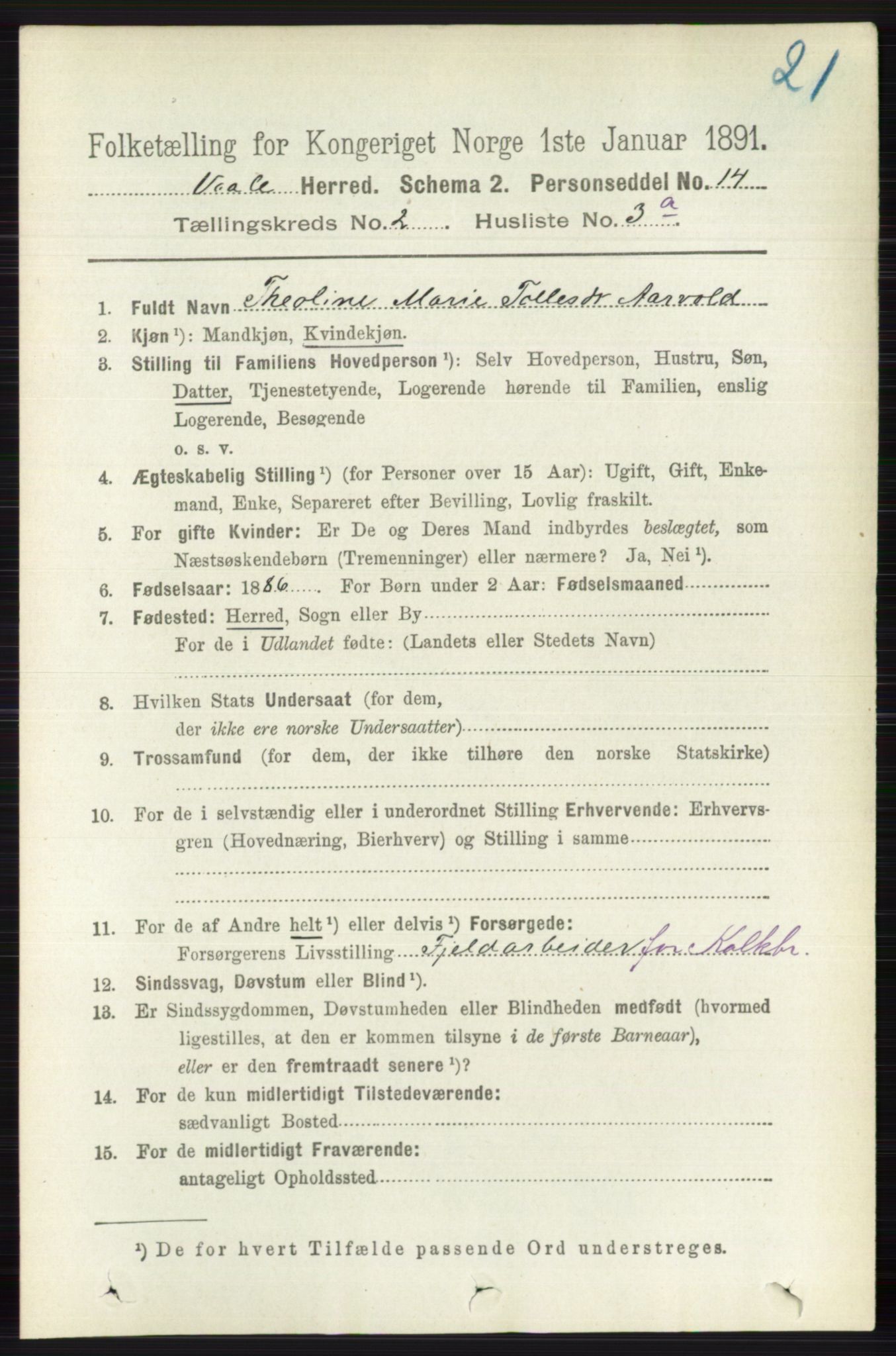 RA, 1891 census for 0716 Våle, 1891, p. 468