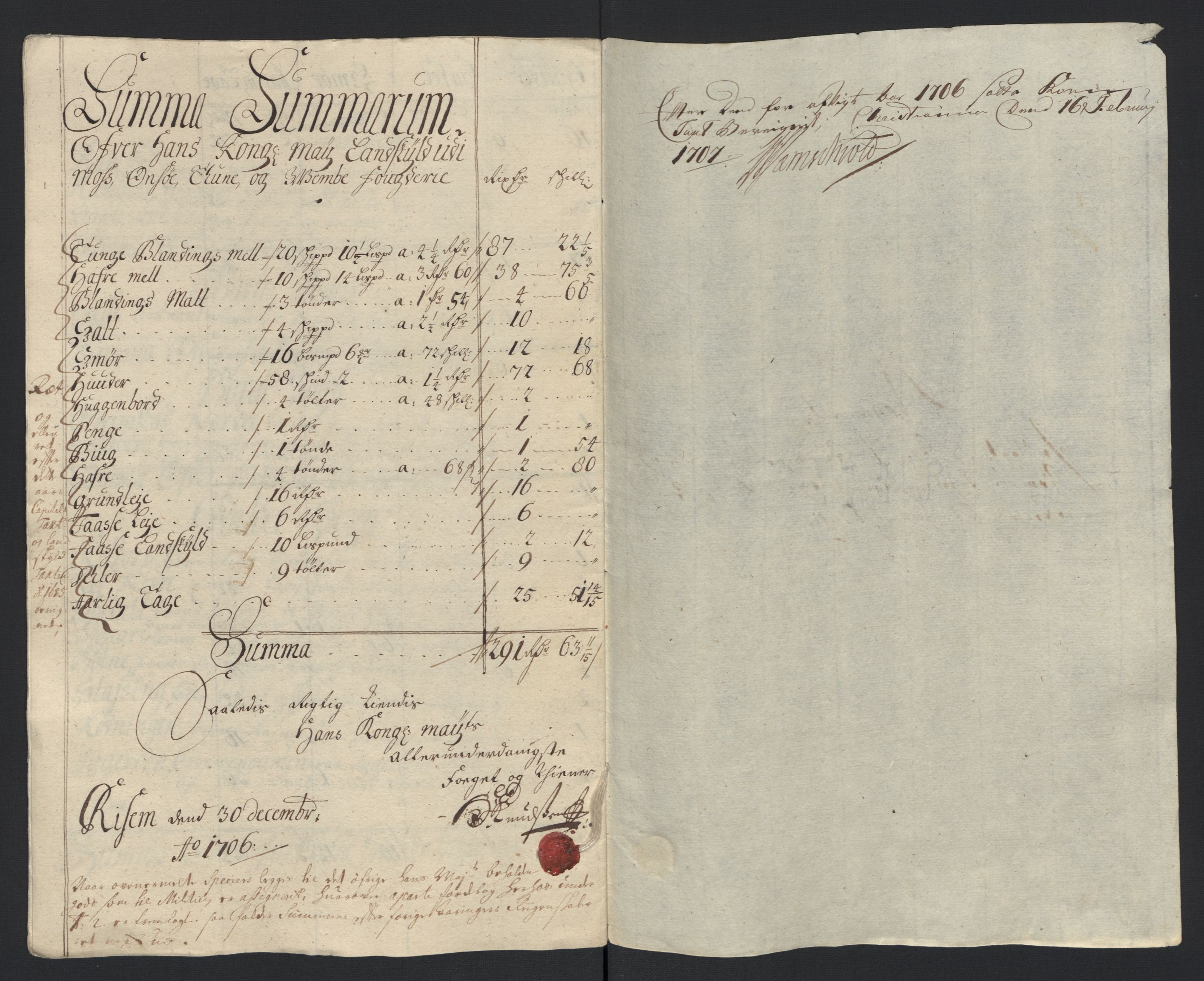 Rentekammeret inntil 1814, Reviderte regnskaper, Fogderegnskap, AV/RA-EA-4092/R04/L0133: Fogderegnskap Moss, Onsøy, Tune, Veme og Åbygge, 1705-1706, p. 247