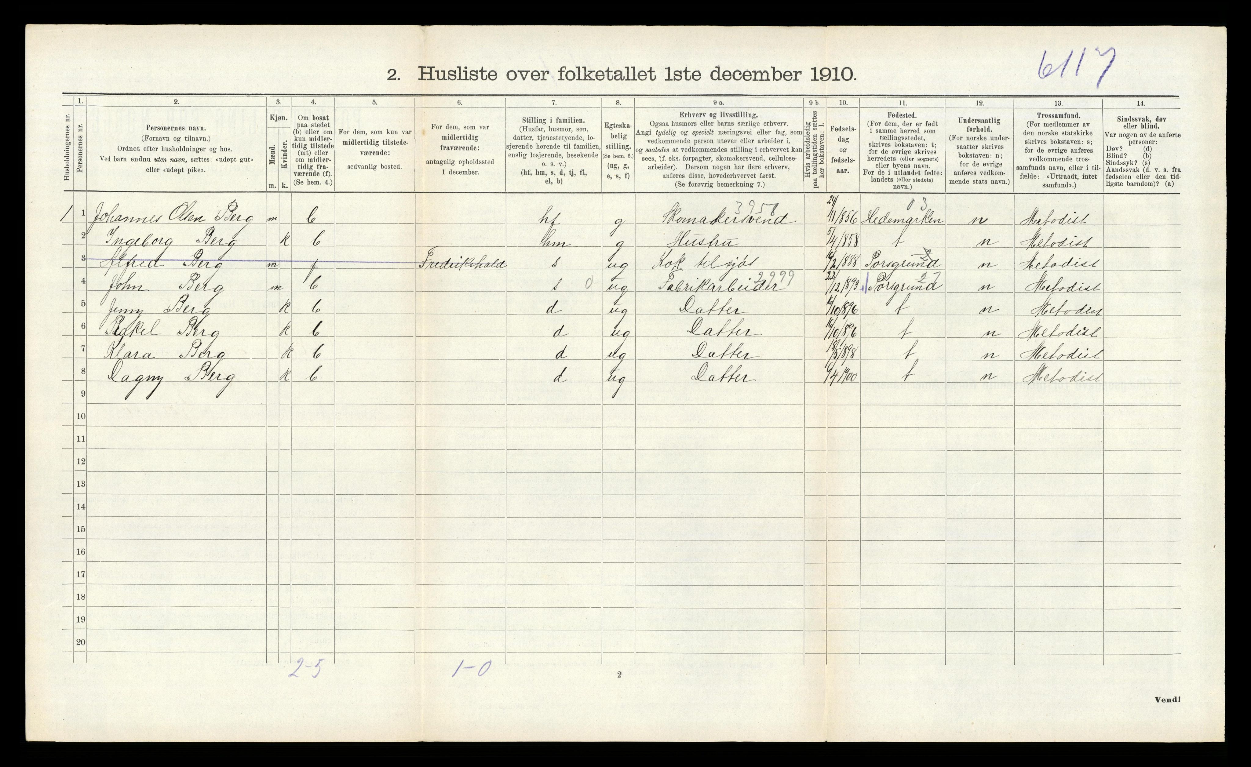 RA, 1910 census for Eidanger, 1910, p. 726