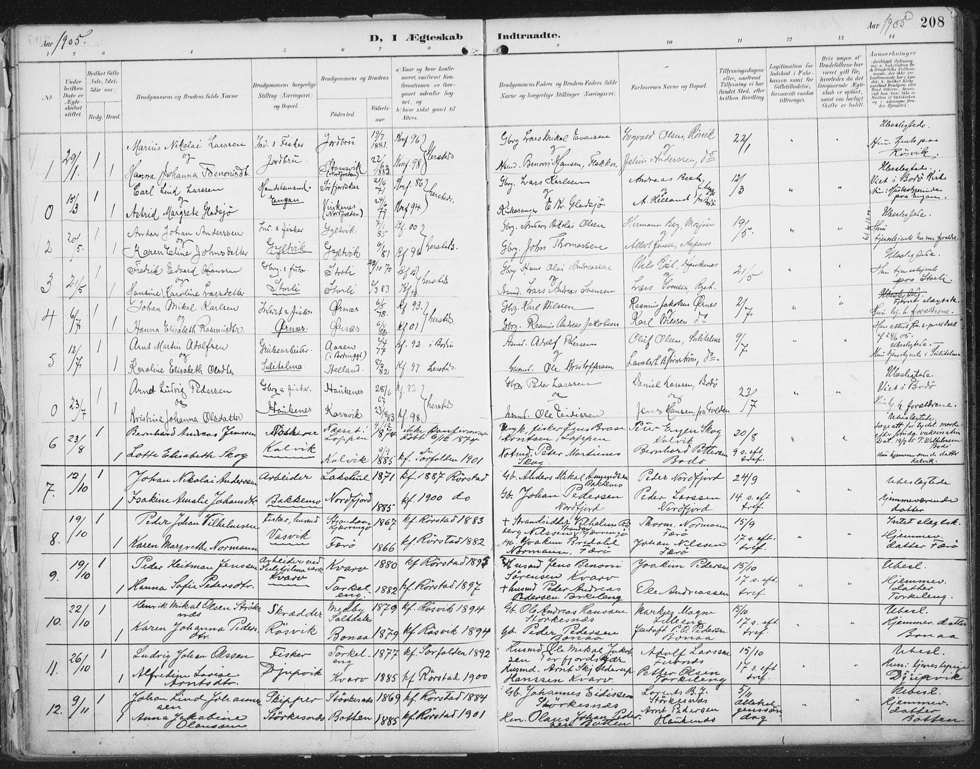 Ministerialprotokoller, klokkerbøker og fødselsregistre - Nordland, SAT/A-1459/854/L0779: Parish register (official) no. 854A02, 1892-1909, p. 208