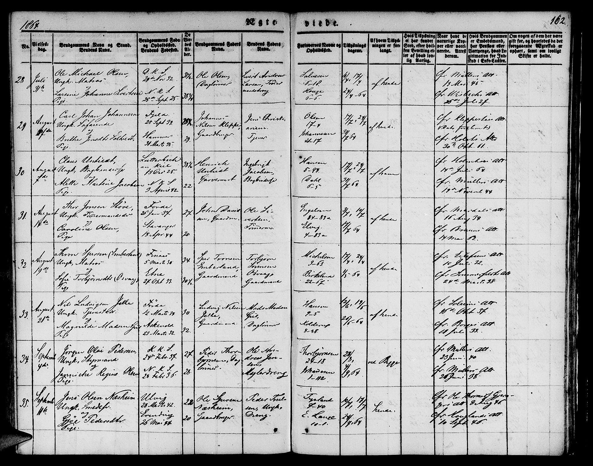 Nykirken Sokneprestembete, SAB/A-77101/H/Hab: Parish register (copy) no. D 1, 1832-1867, p. 162