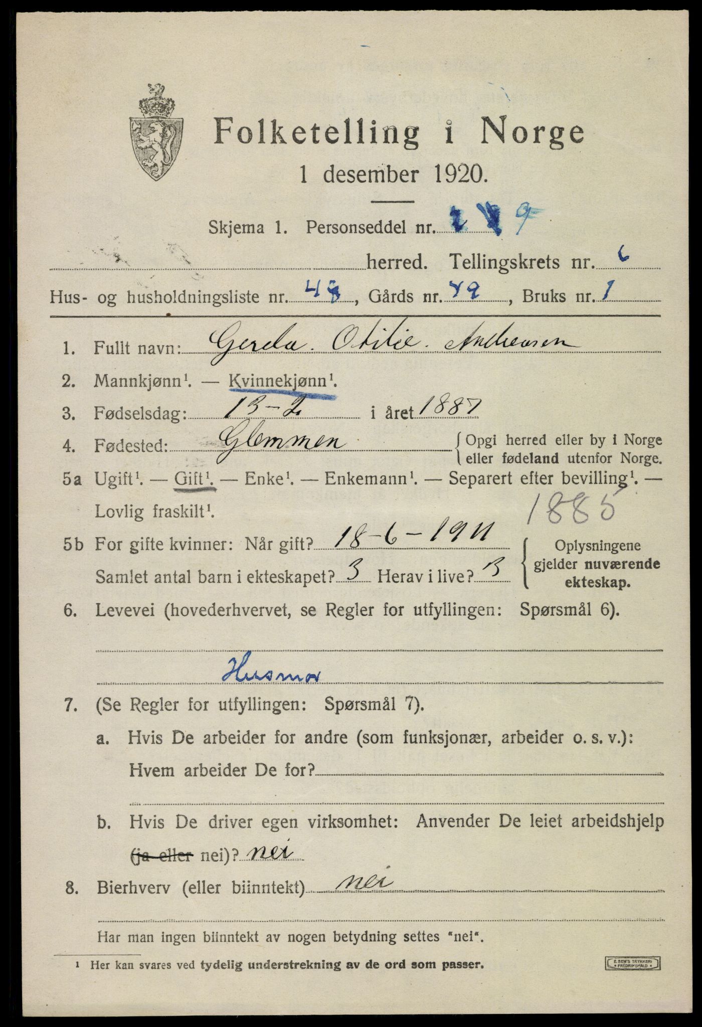 SAO, 1920 census for Onsøy, 1920, p. 9072