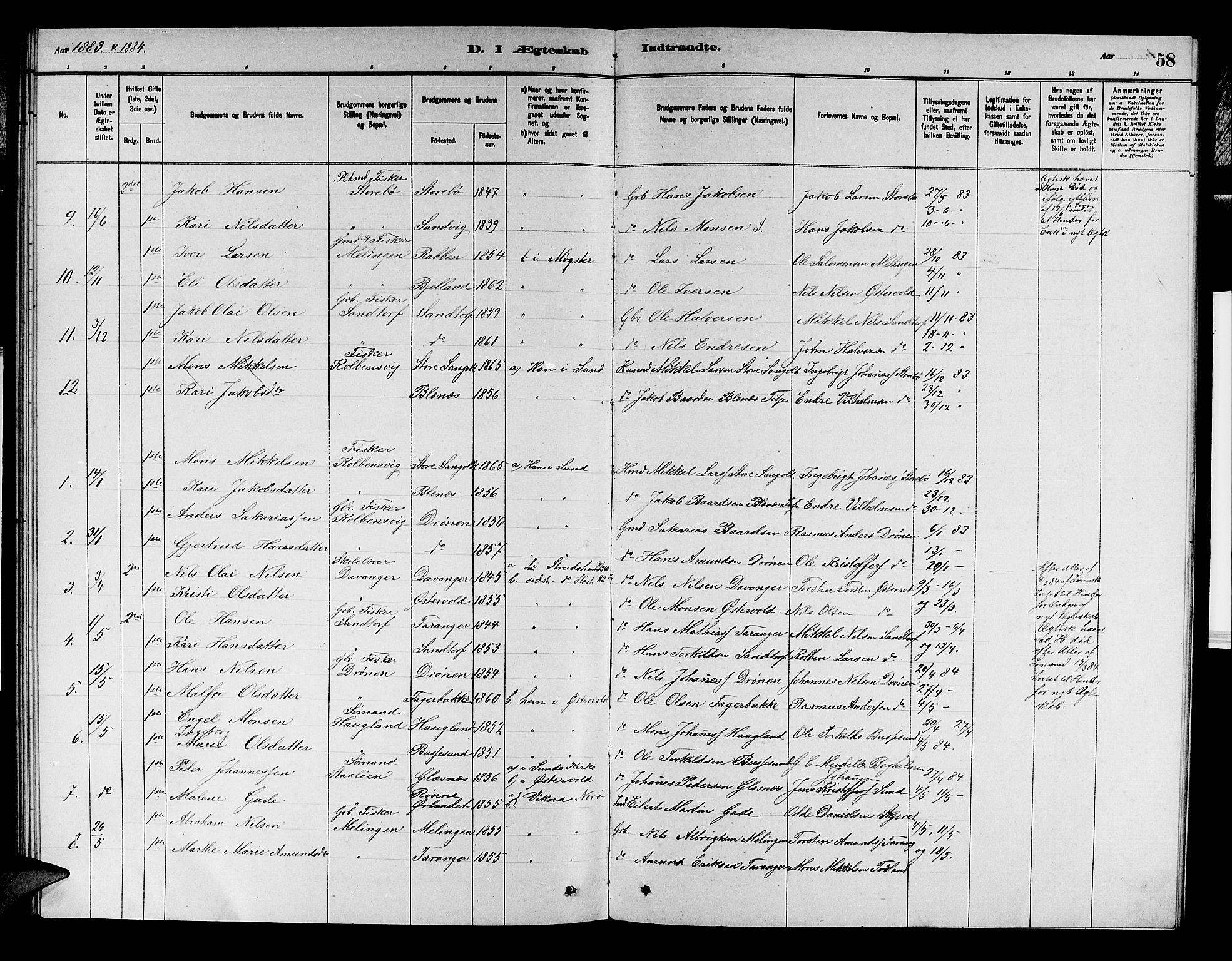 Austevoll Sokneprestembete, SAB/A-74201/H/Hab: Parish register (copy) no. A 2, 1880-1888, p. 58