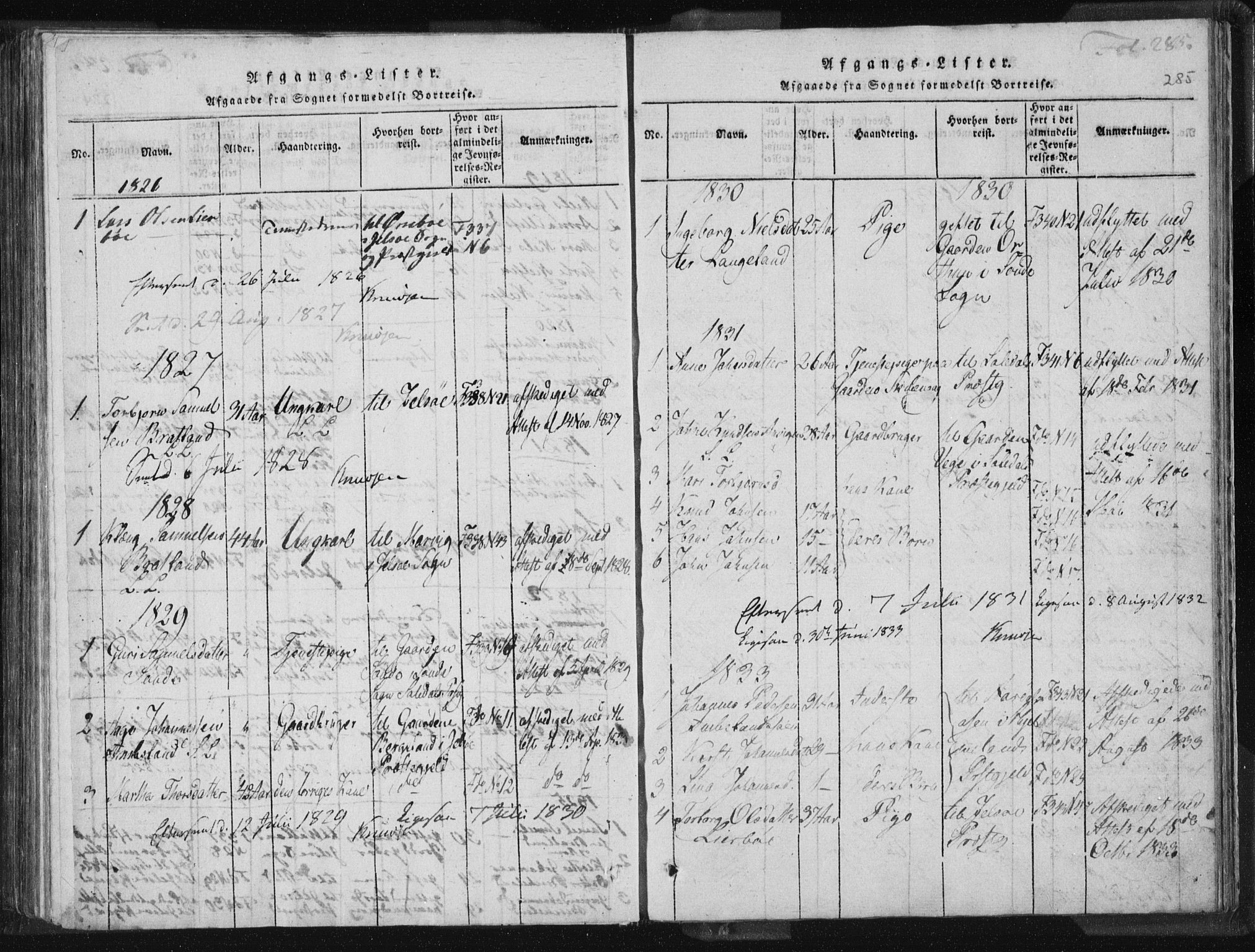 Vikedal sokneprestkontor, AV/SAST-A-101840/01/IV: Parish register (official) no. A 5, 1817-1850, p. 285