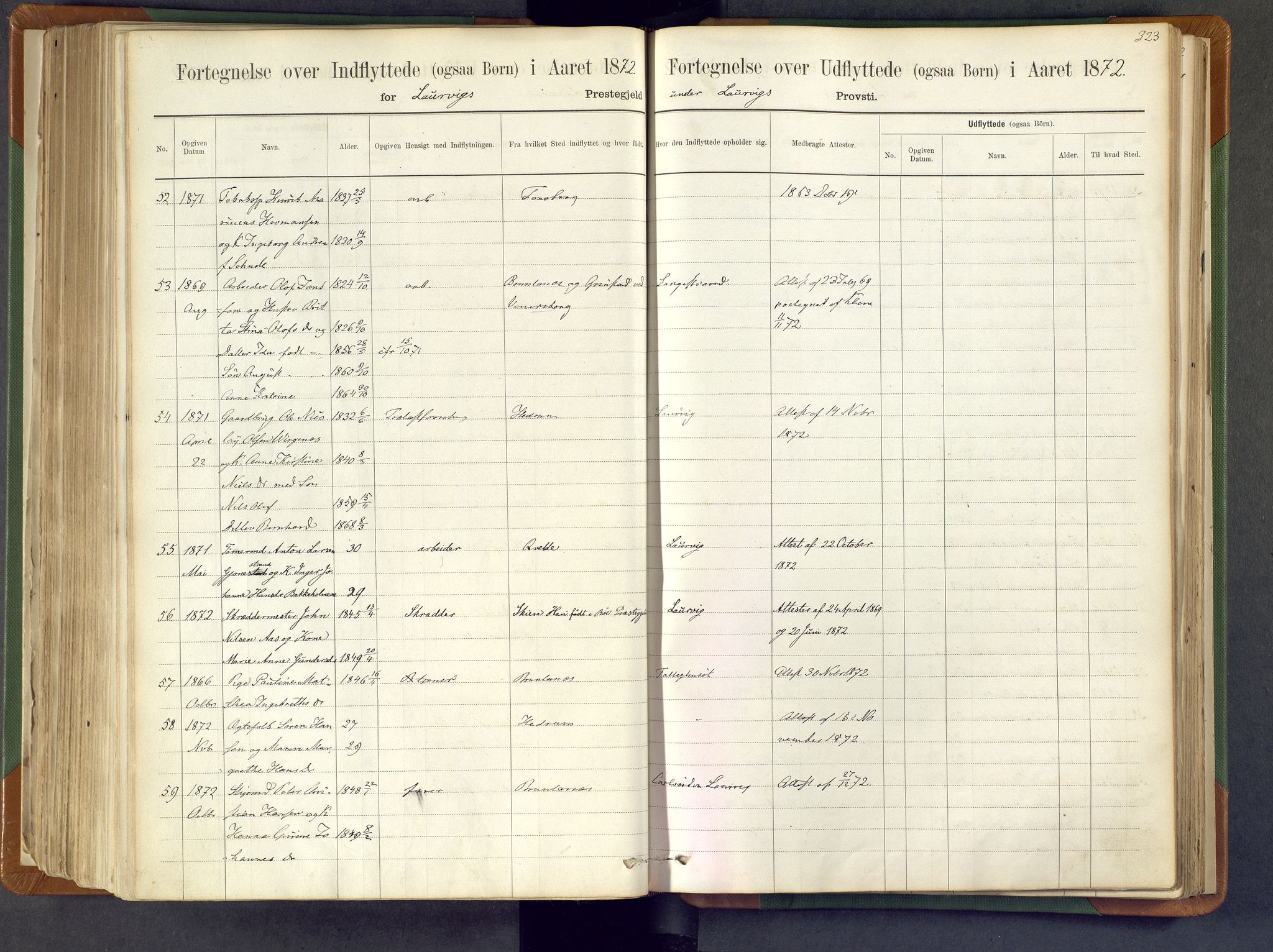 Larvik kirkebøker, SAKO/A-352/F/Fa/L0007: Parish register (official) no. I 7, 1871-1883, p. 323