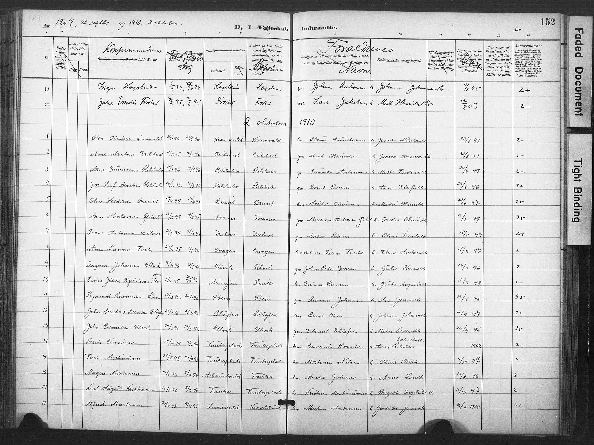Ministerialprotokoller, klokkerbøker og fødselsregistre - Nord-Trøndelag, SAT/A-1458/713/L0122: Parish register (official) no. 713A11, 1899-1910, p. 152