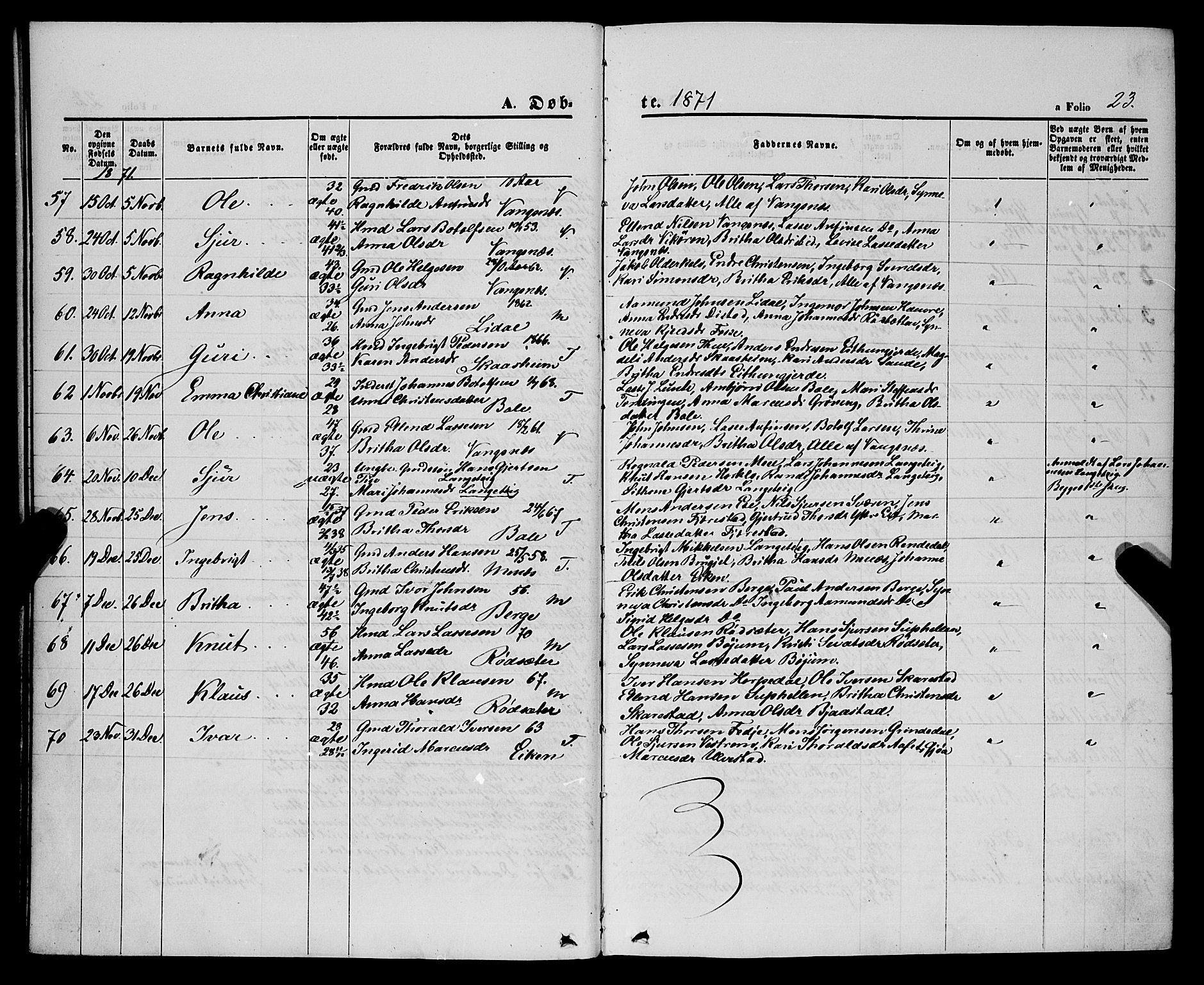 Balestrand sokneprestembete, SAB/A-79601/H/Haa/Haaa/L0003: Parish register (official) no. A 3, 1867-1878, p. 23
