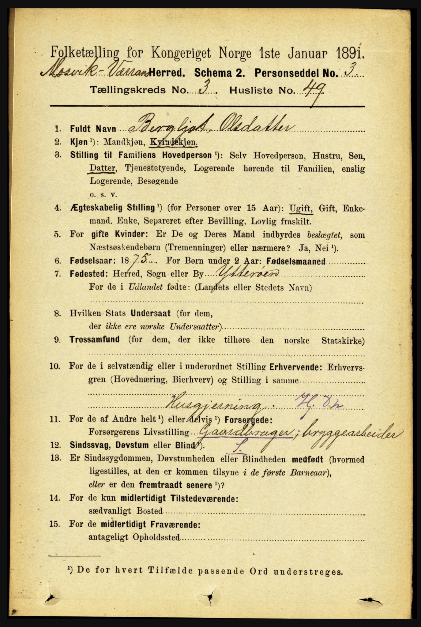 RA, 1891 census for 1723 Mosvik og Verran, 1891, p. 1237