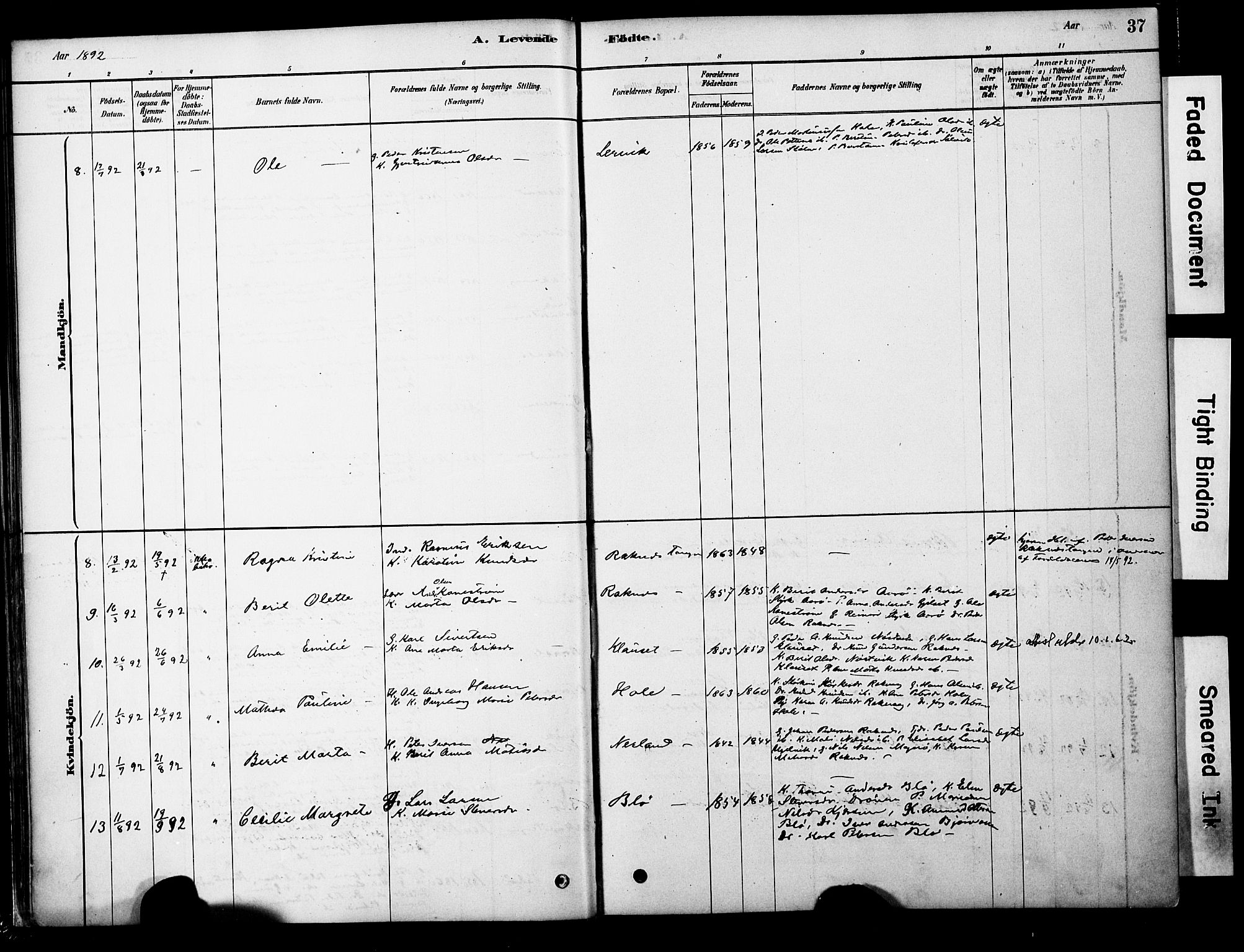 Ministerialprotokoller, klokkerbøker og fødselsregistre - Møre og Romsdal, SAT/A-1454/563/L0736: Parish register (official) no. 563A01, 1878-1903, p. 37