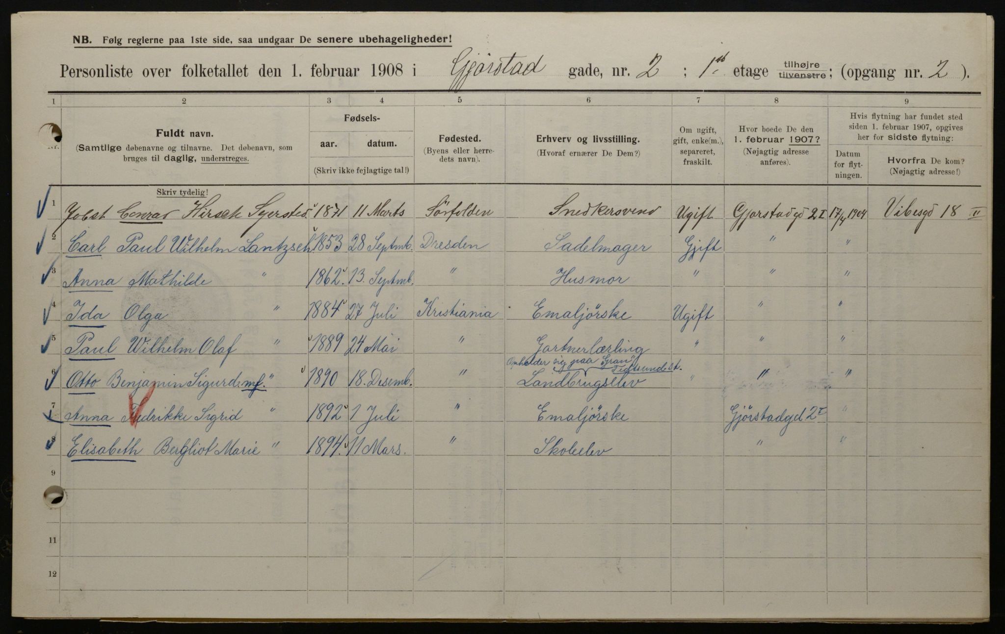 OBA, Municipal Census 1908 for Kristiania, 1908, p. 26366