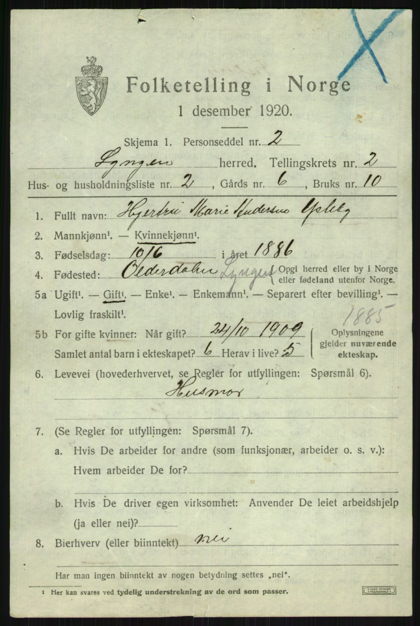 SATØ, 1920 census for Lyngen, 1920, p. 2703