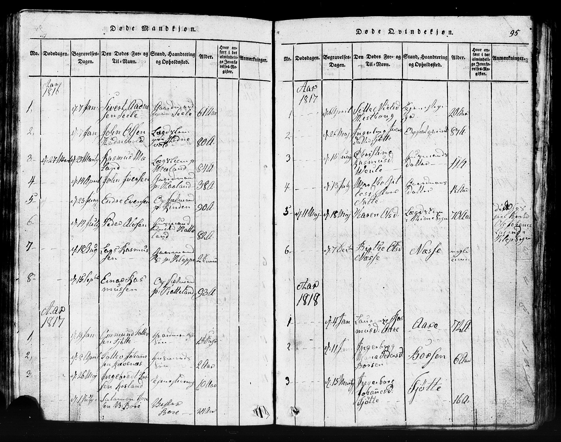 Klepp sokneprestkontor, SAST/A-101803/001/3/30BB/L0001: Parish register (copy) no.  B 1, 1816-1859, p. 95