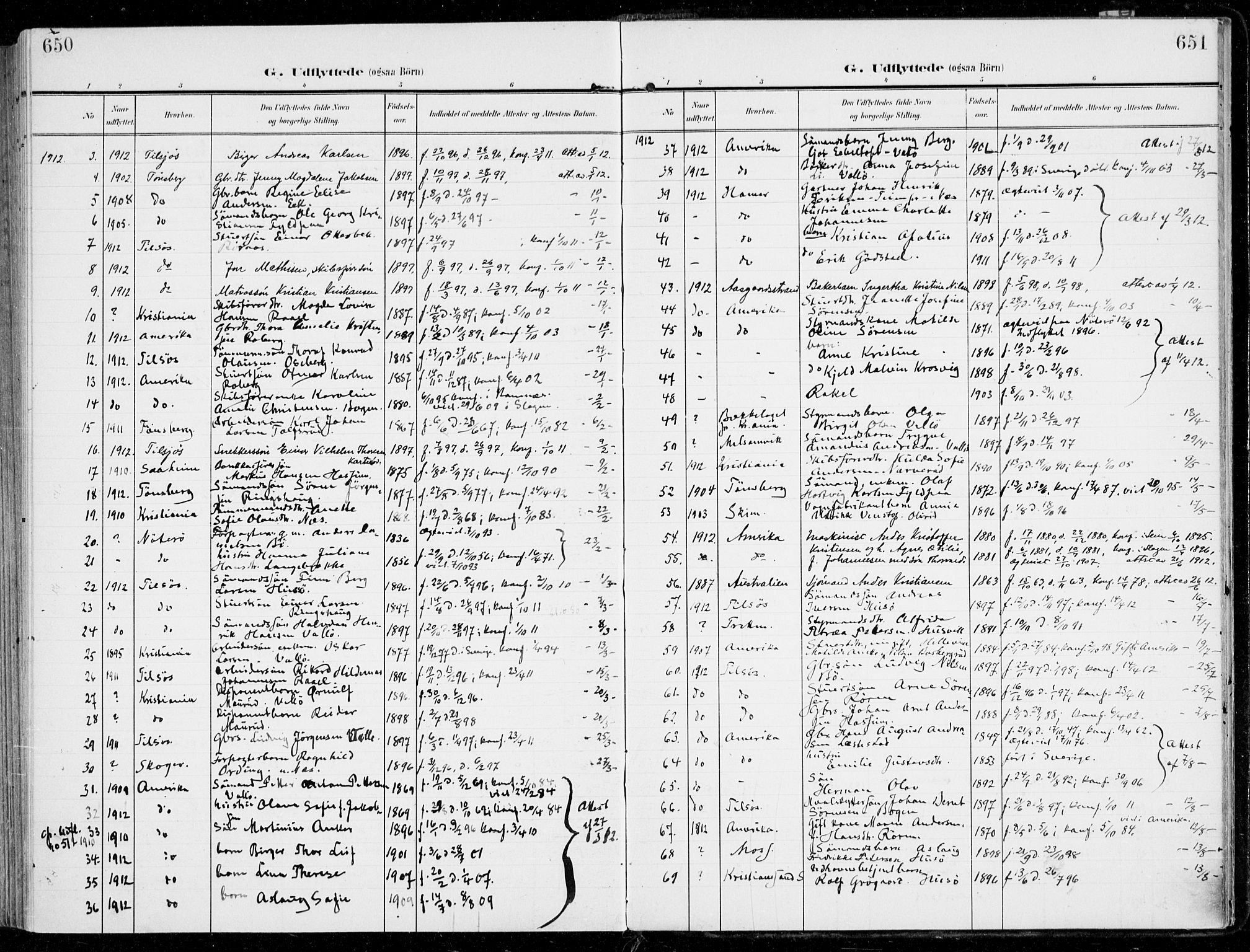 Sem kirkebøker, SAKO/A-5/F/Fb/L0006: Parish register (official) no. II 6, 1905-1918, p. 650-651