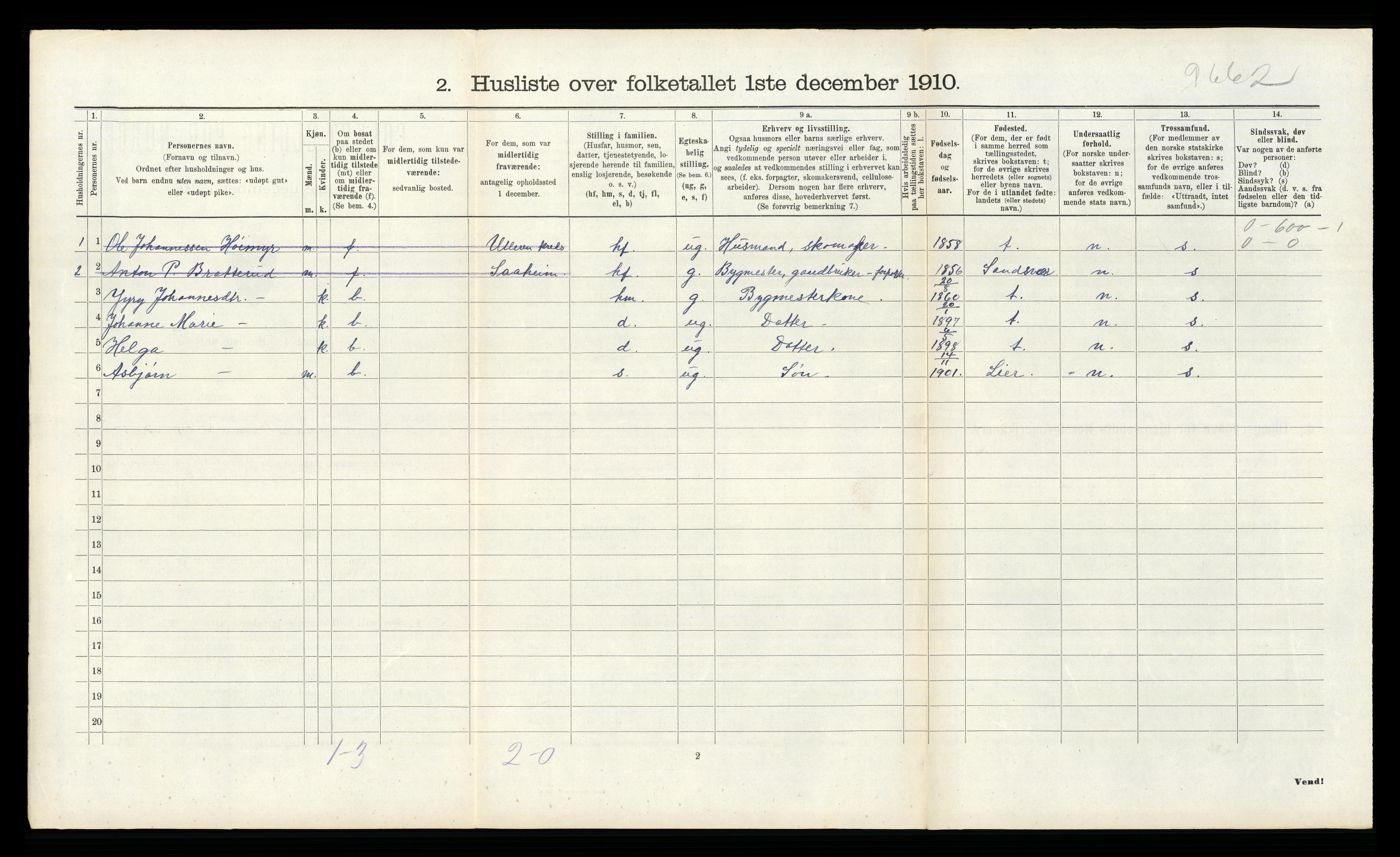 RA, 1910 census for Tinn, 1910, p. 526