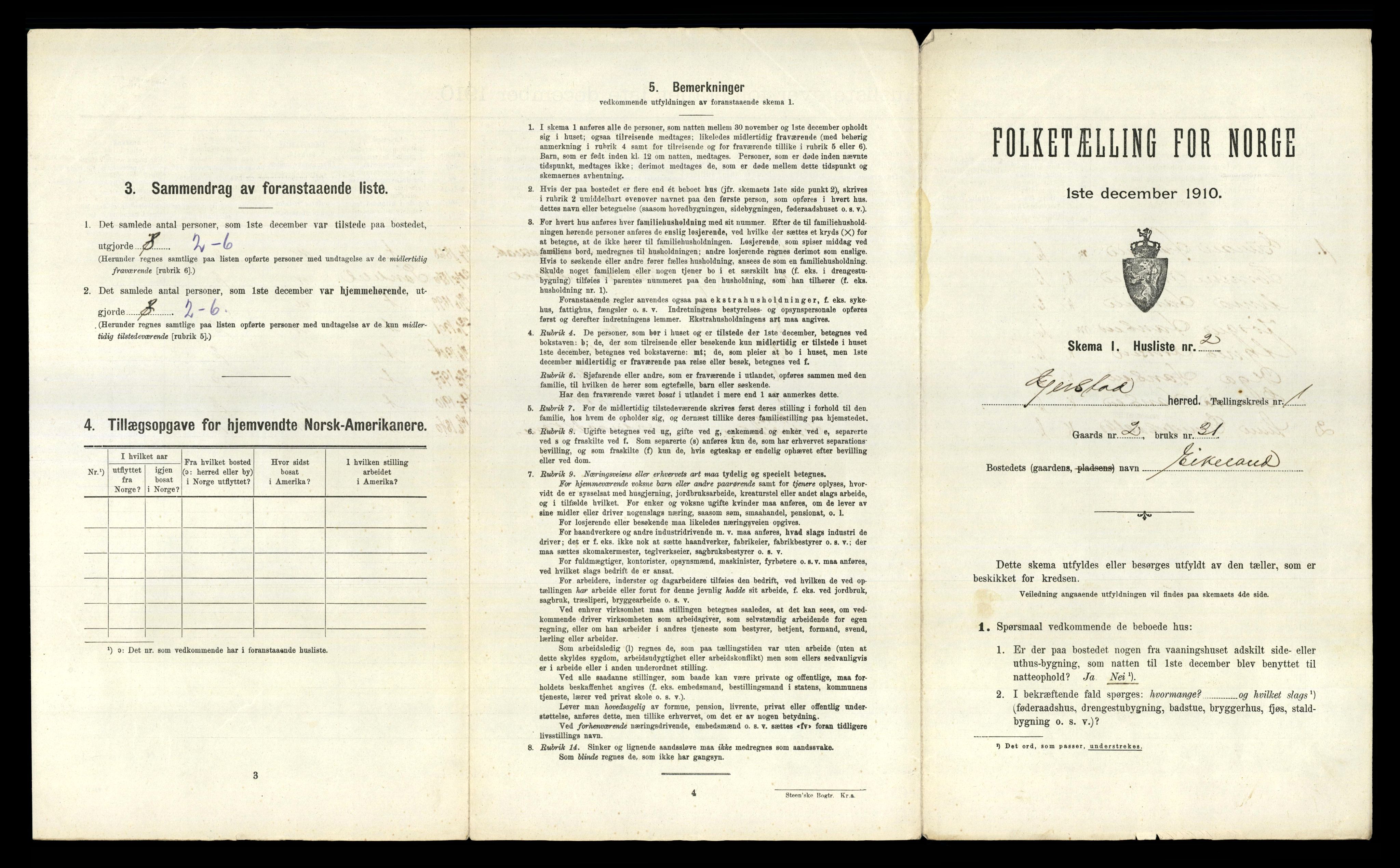 RA, 1910 census for Gjerstad, 1910, p. 39