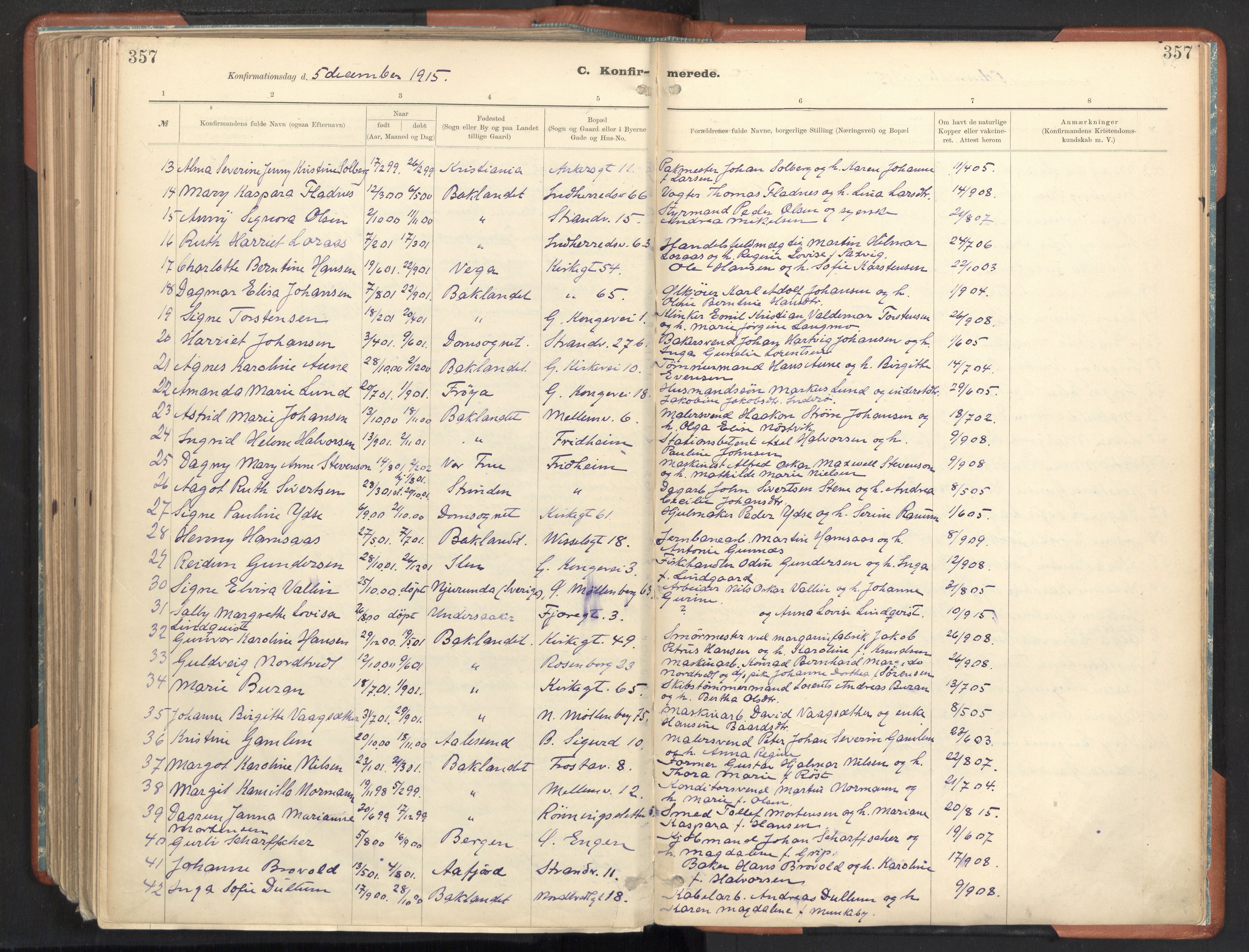 Ministerialprotokoller, klokkerbøker og fødselsregistre - Sør-Trøndelag, SAT/A-1456/605/L0243: Parish register (official) no. 605A05, 1908-1923, p. 357