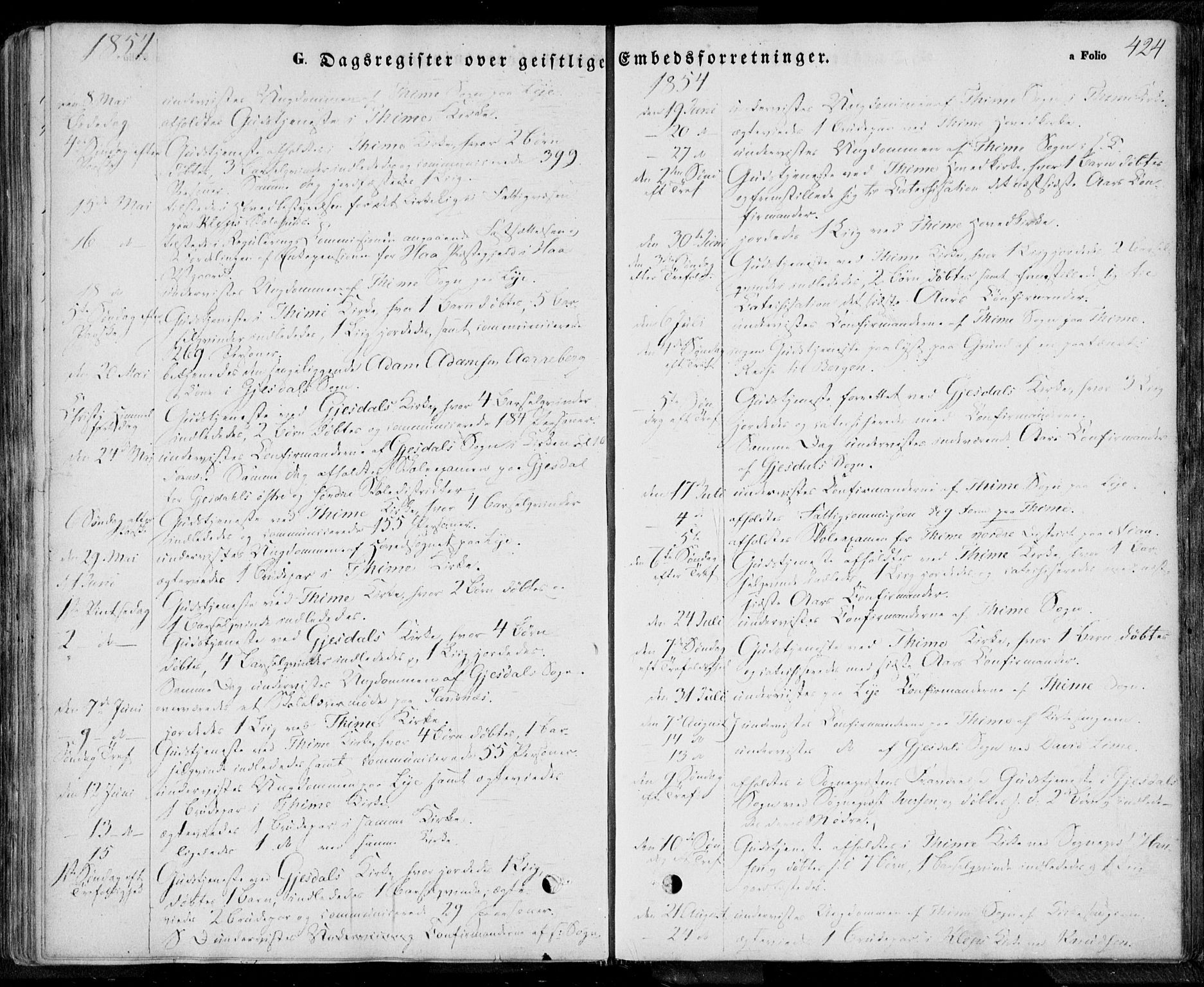 Lye sokneprestkontor, AV/SAST-A-101794/001/30BA/L0006: Parish register (official) no. A 5.2, 1842-1855, p. 424