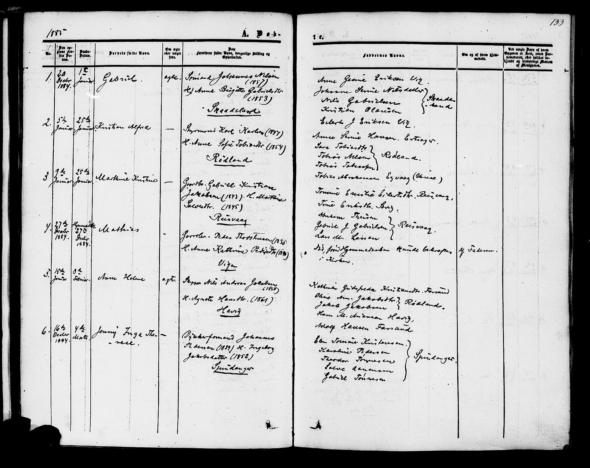 Herad sokneprestkontor, SAK/1111-0018/F/Fa/Fab/L0004: Parish register (official) no. A 4, 1853-1885, p. 133