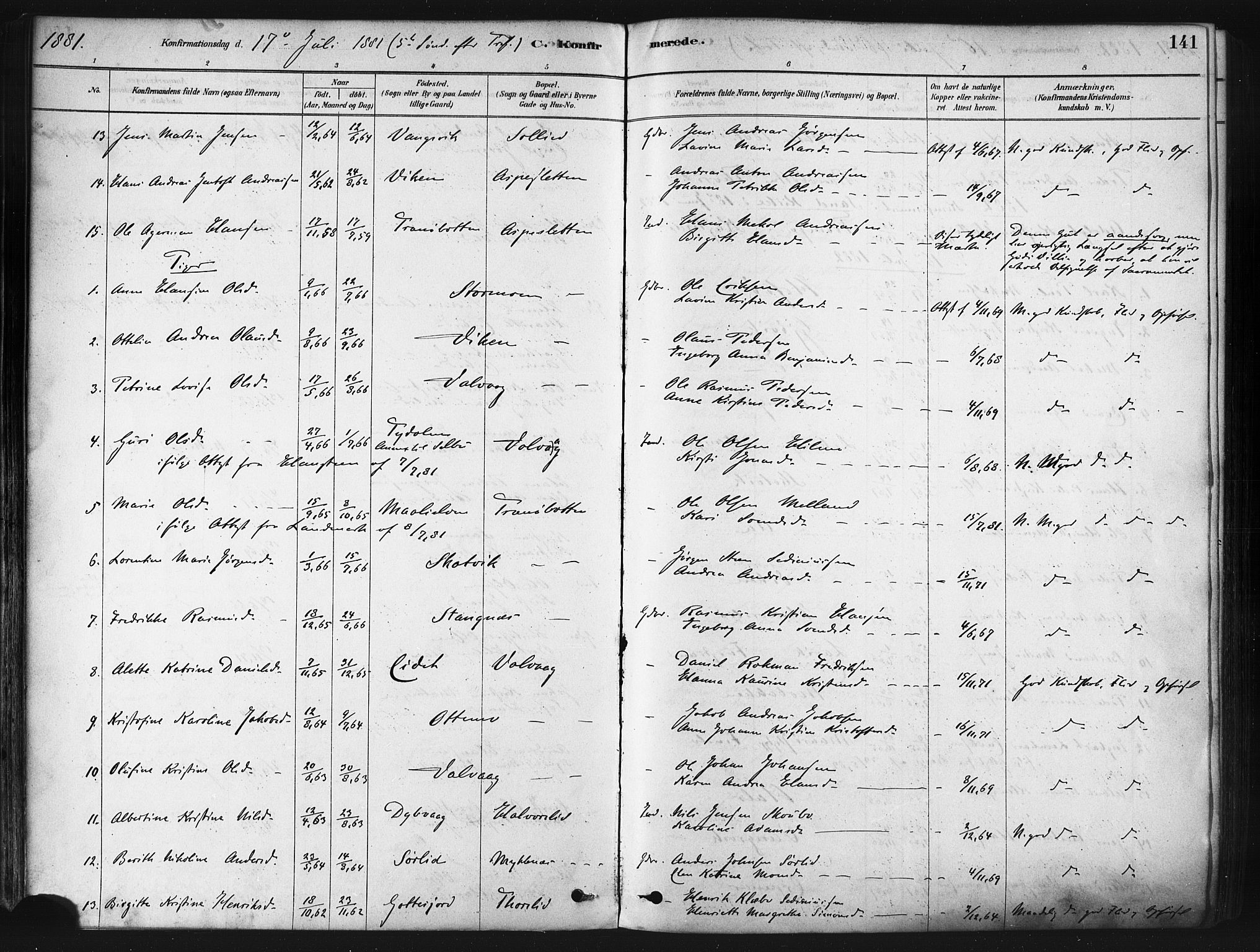 Tranøy sokneprestkontor, SATØ/S-1313/I/Ia/Iaa/L0009kirke: Parish register (official) no. 9, 1878-1904, p. 141
