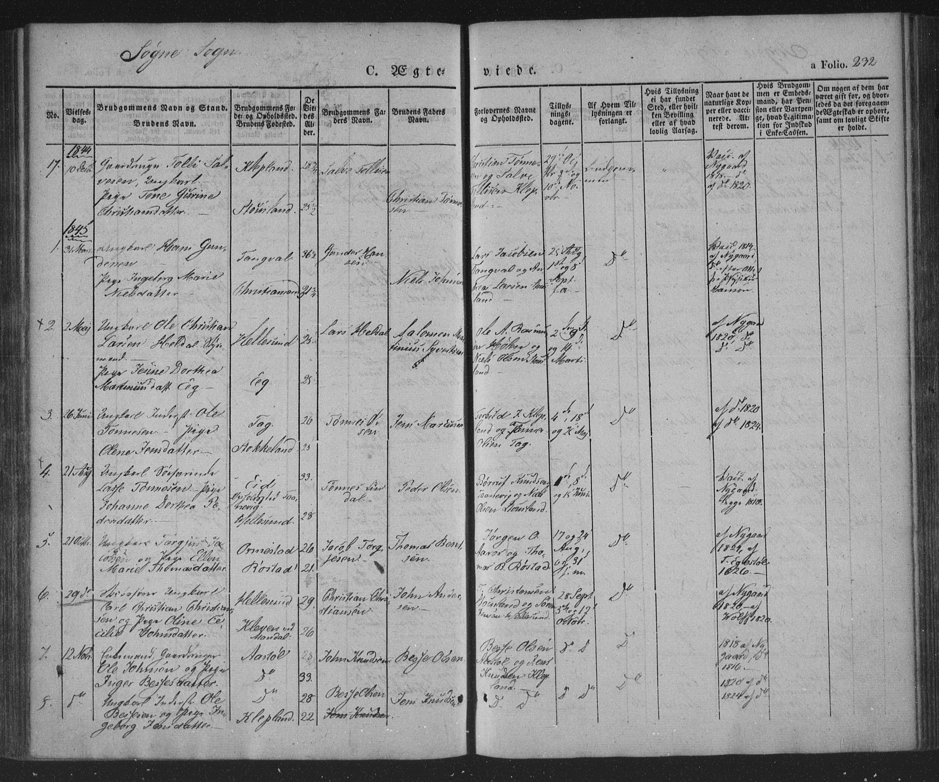 Søgne sokneprestkontor, AV/SAK-1111-0037/F/Fa/Fab/L0009: Parish register (official) no. A 9, 1838-1853, p. 232