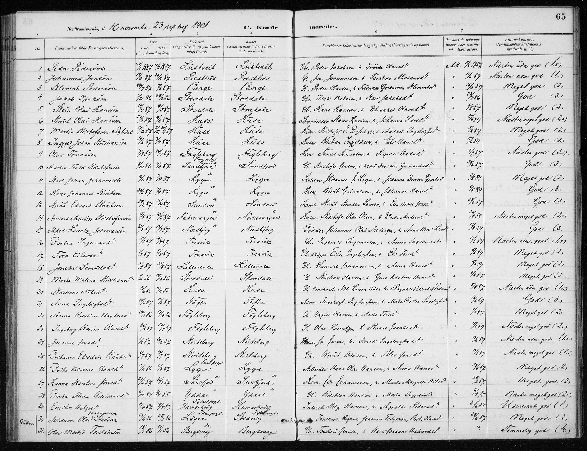 Kvinnherad sokneprestembete, SAB/A-76401/H/Haa: Parish register (official) no. E 1, 1887-1912, p. 65