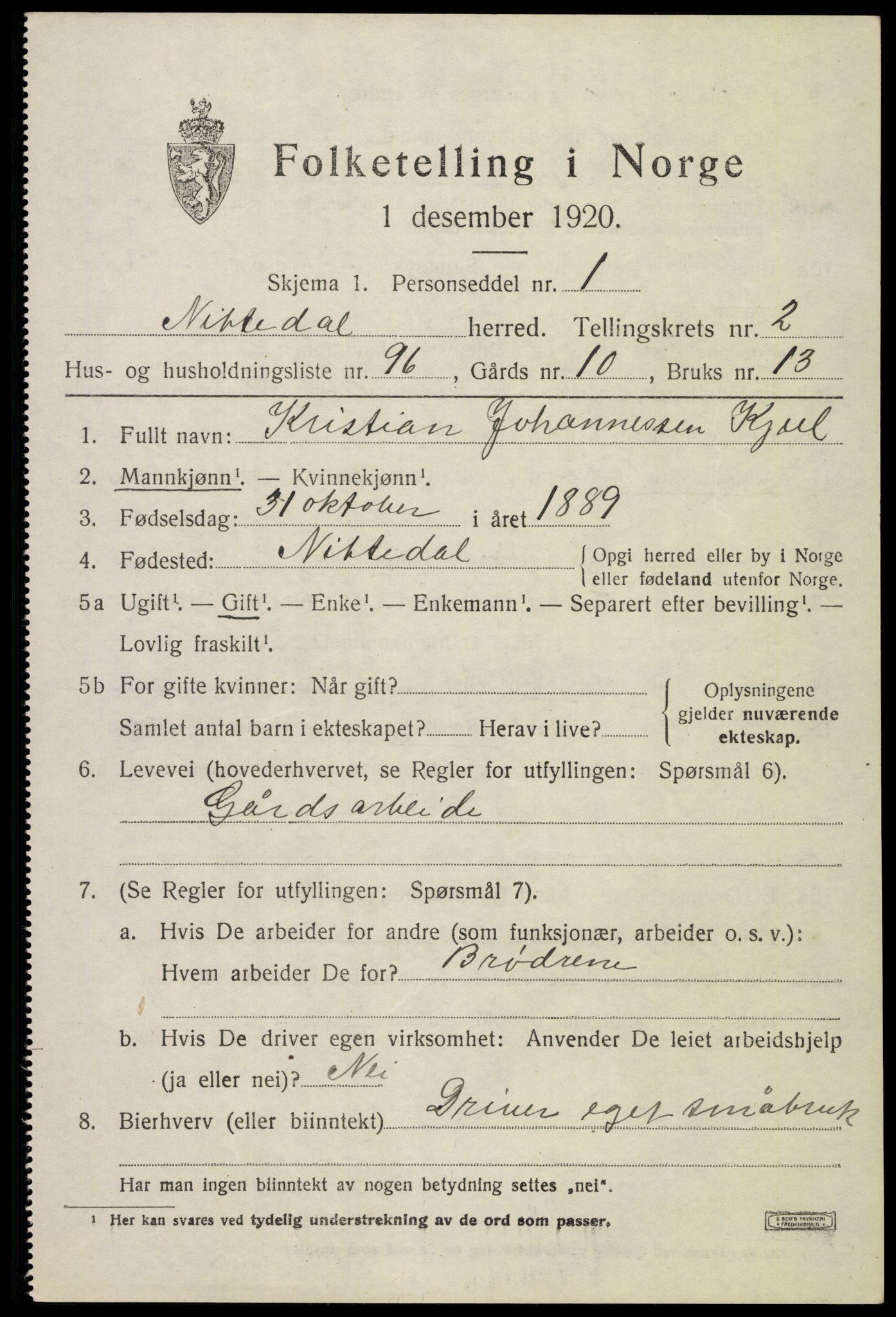 SAO, 1920 census for Nittedal, 1920, p. 2866