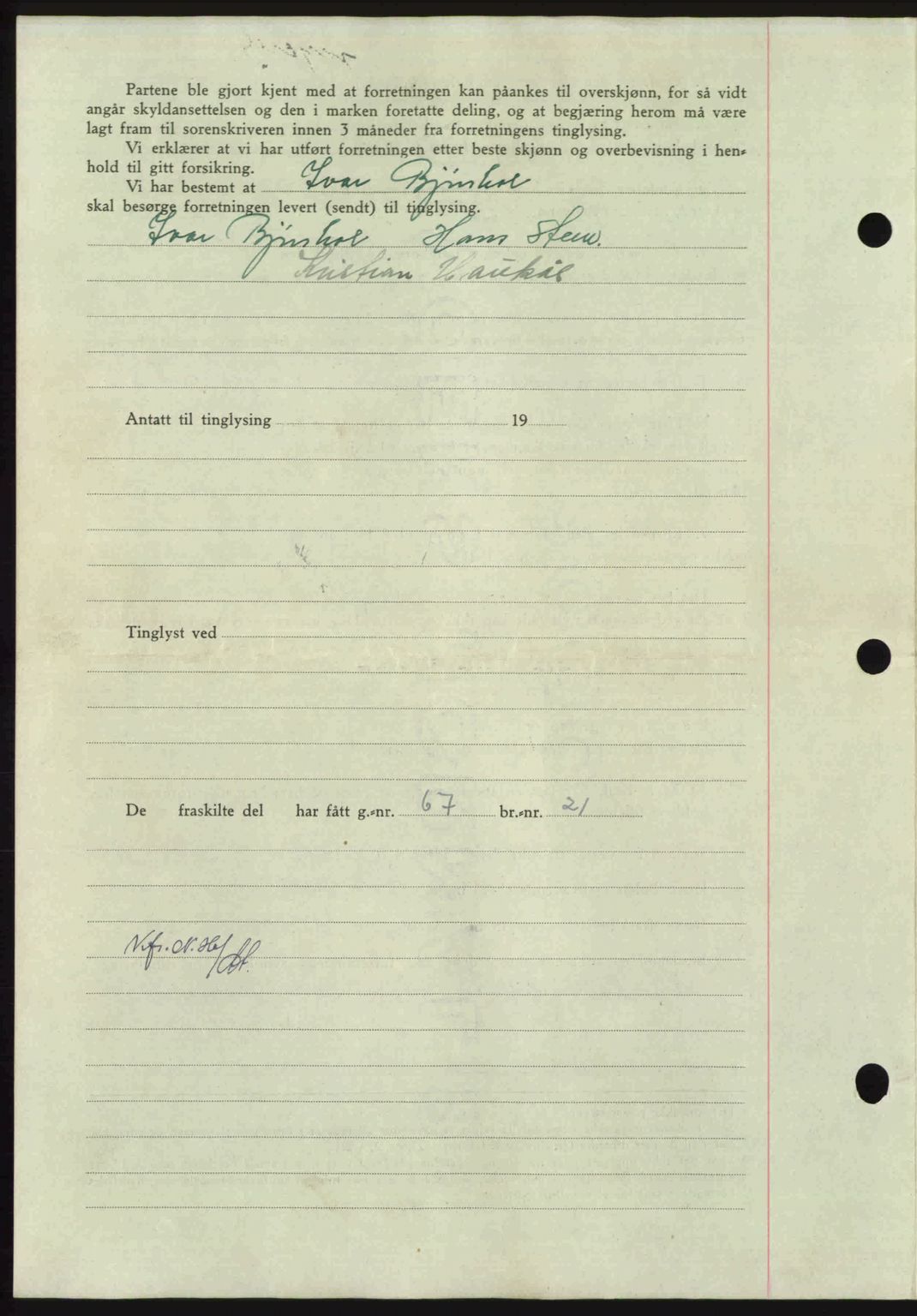 Nordmøre sorenskriveri, AV/SAT-A-4132/1/2/2Ca: Mortgage book no. A101, 1946-1946, Diary no: : 617/1946